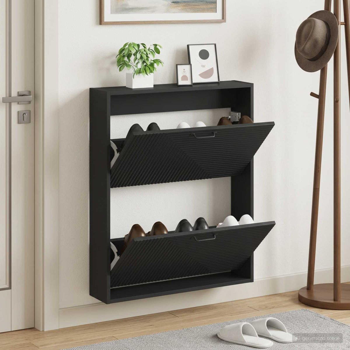 Wandmontierter Schuhschrank HAARLEM 71 x 17 x 86 cm Schwarz