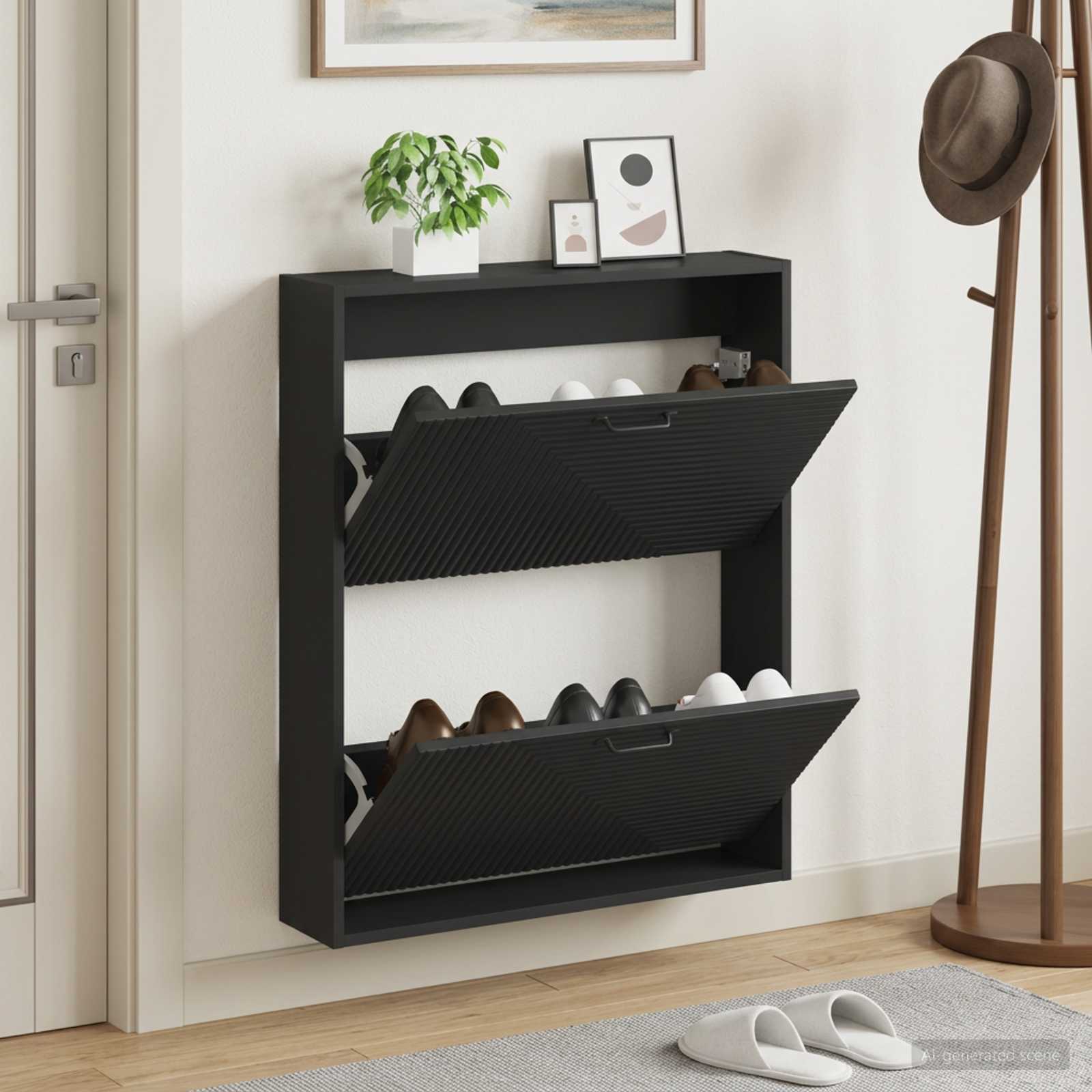 Wandmontierter Schuhschrank HAARLEM 71 x 17 x 86 cm Schwarz