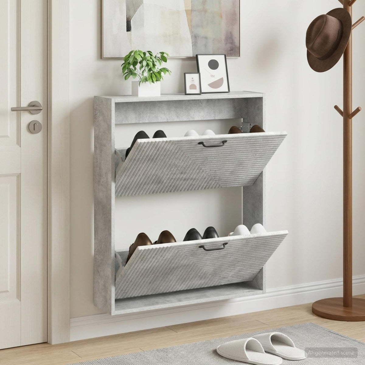Wandmontierter Schuhschrank HAARLEM 71 x 17 x 86 cm Betongrau