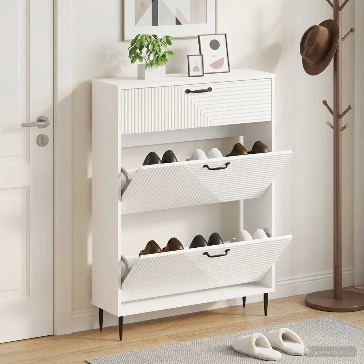 Schuhschrank HAARLEM 78 x 24 x 103 cm Holzwerkstoff Weiß