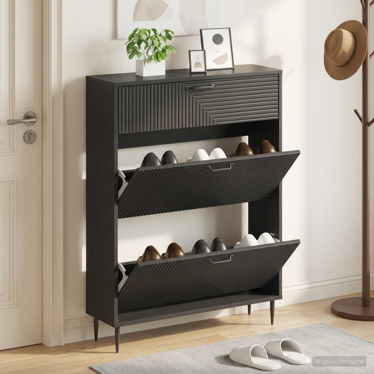 Schuhschrank HAARLEM 78 x 24 x 103 cm Holzwerkstoff Schwarz