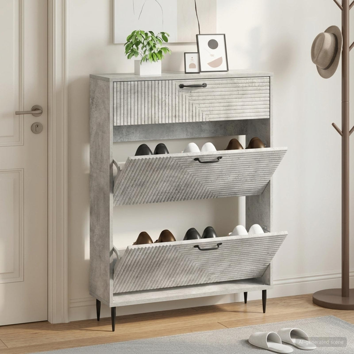 Schuhschrank HAARLEM 78 x 24 x 103 cm Holzwerkstoff Betongrau