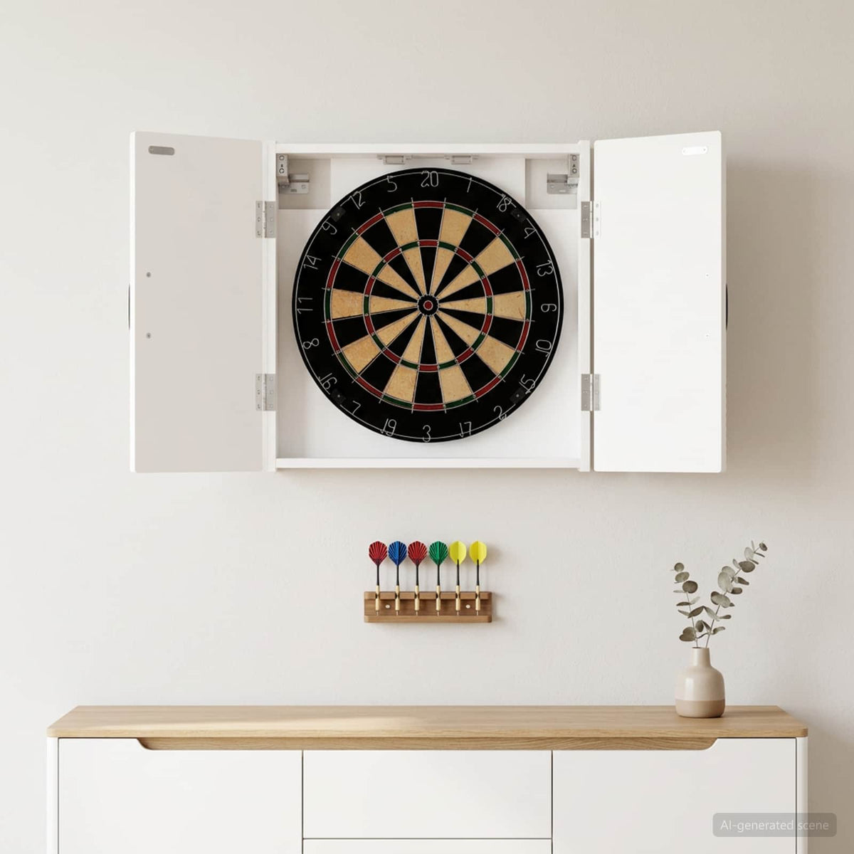 Dartboard Schrank HAARLEM Weiß 52,5 x 10,5 x 53,5 cm