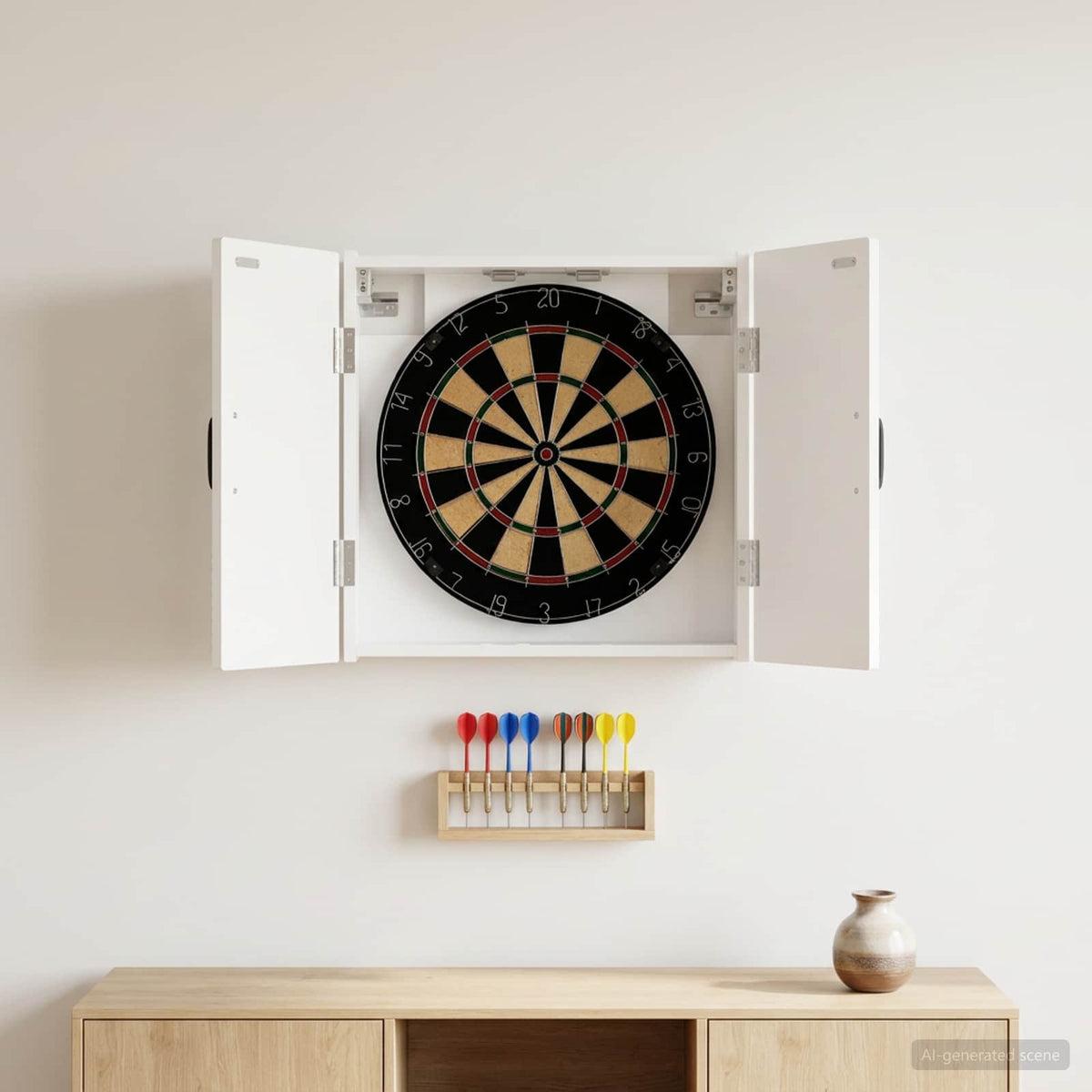Dartboard Schrank UTRECHT Hochglanz Weiß 52,5 x 10,5 x 53,5 cm
