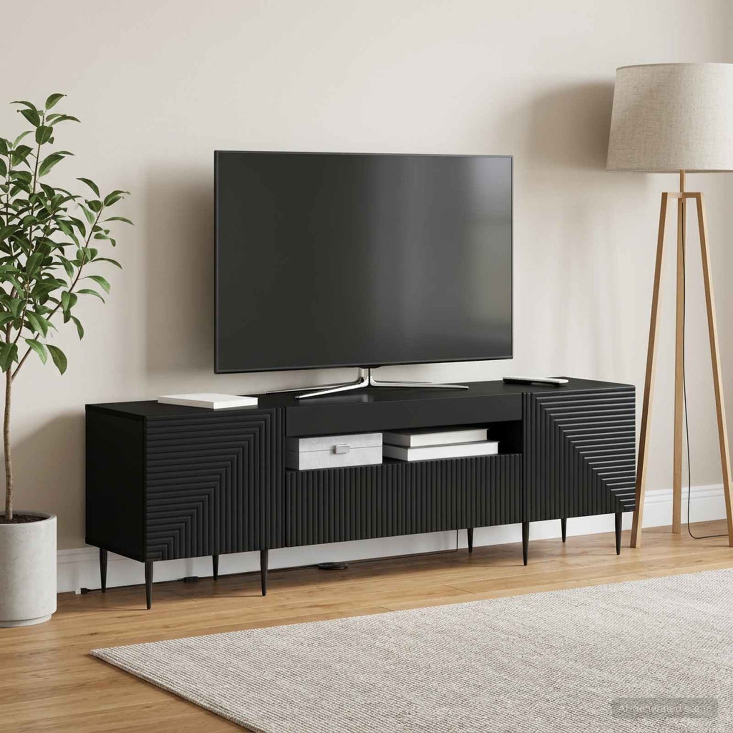 LED-TV-Schrank Schwarz Holzwerkstoff