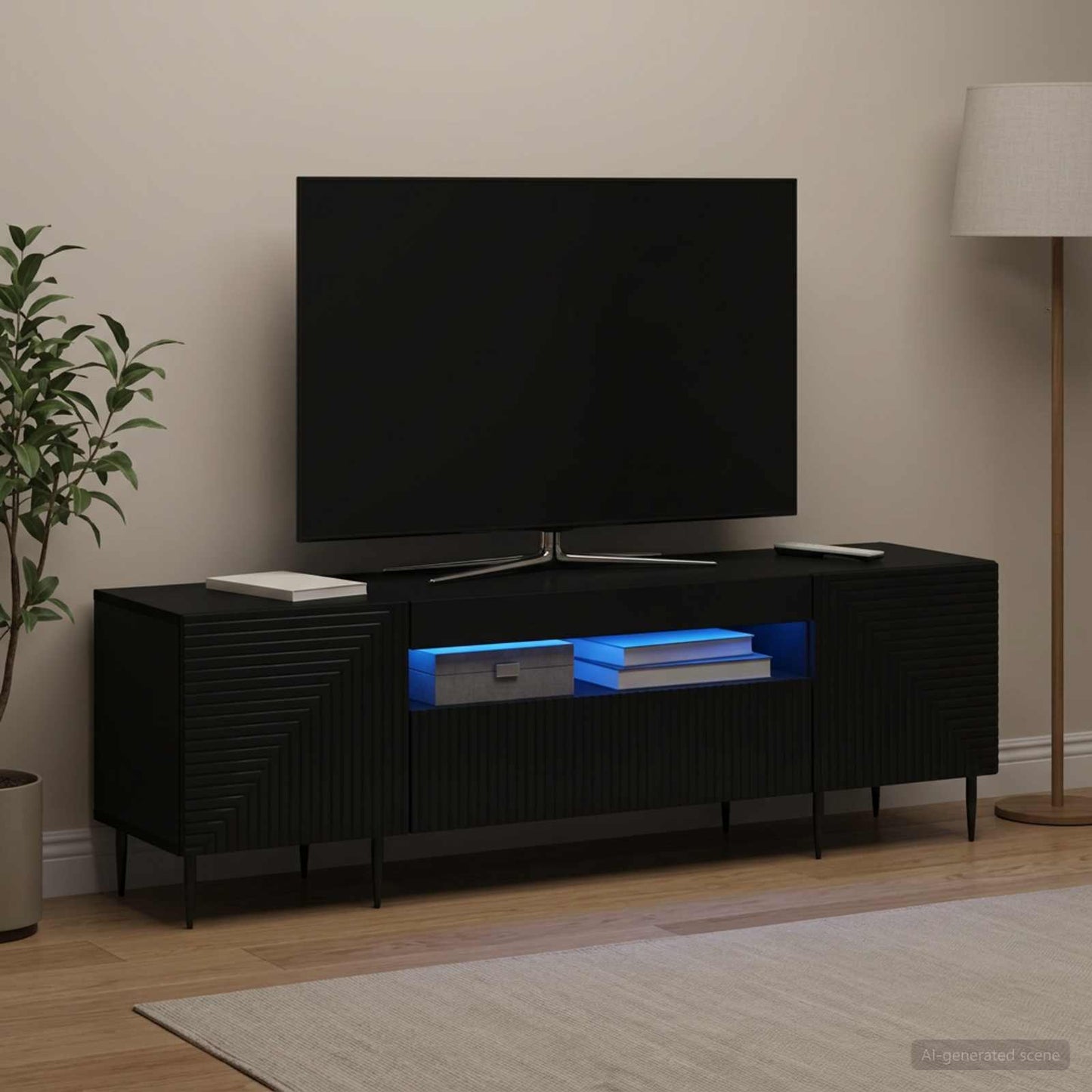LED-TV-Schrank Schwarz Holzwerkstoff