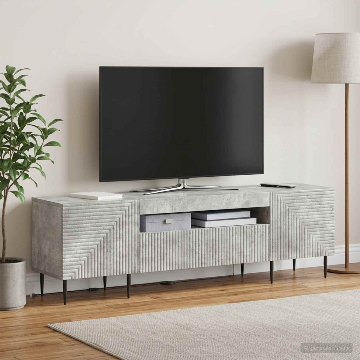LED-TV-Schrank Betongrau Holzwerkstoff