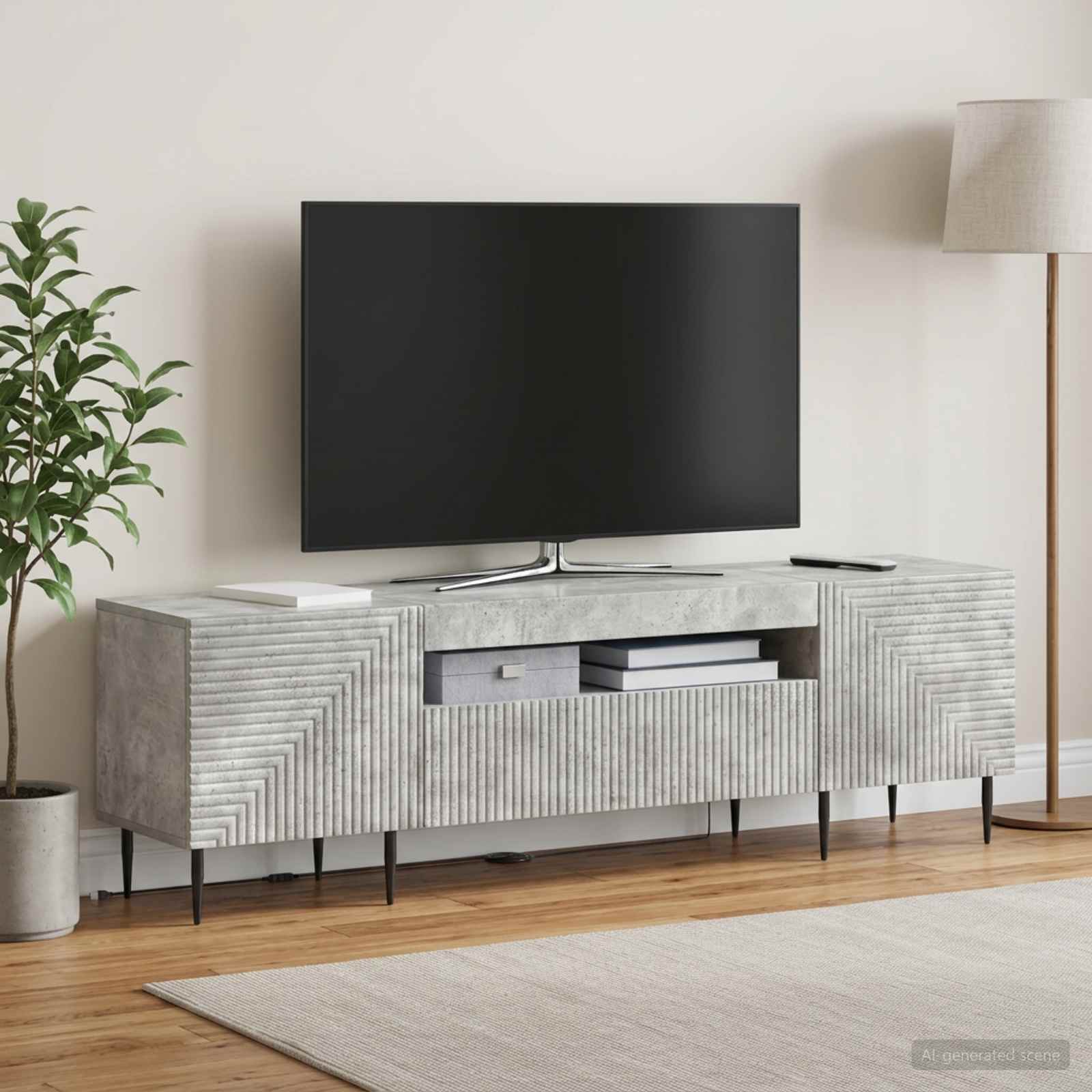 LED-TV-Schrank Betongrau Holzwerkstoff
