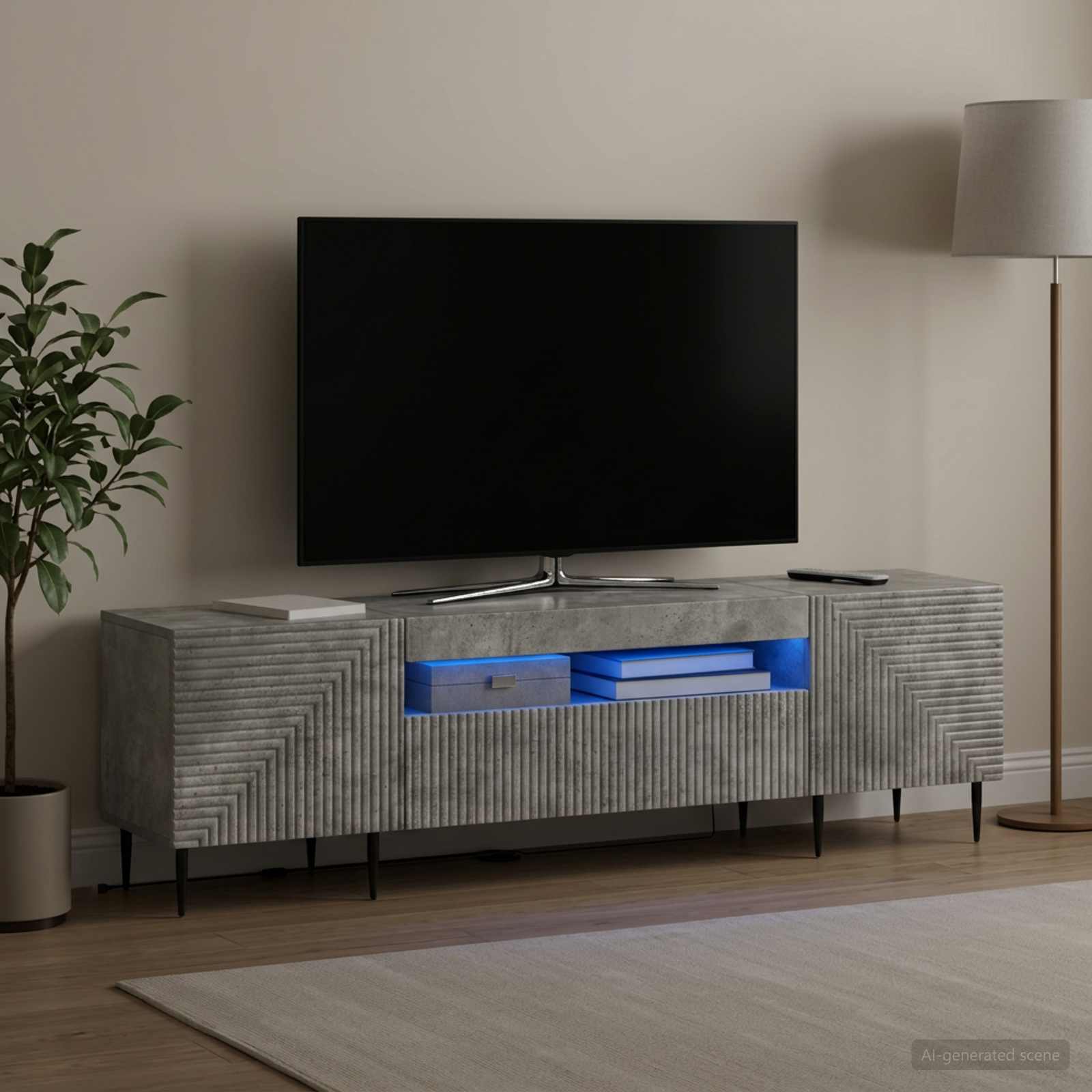 LED-TV-Schrank Betongrau Holzwerkstoff