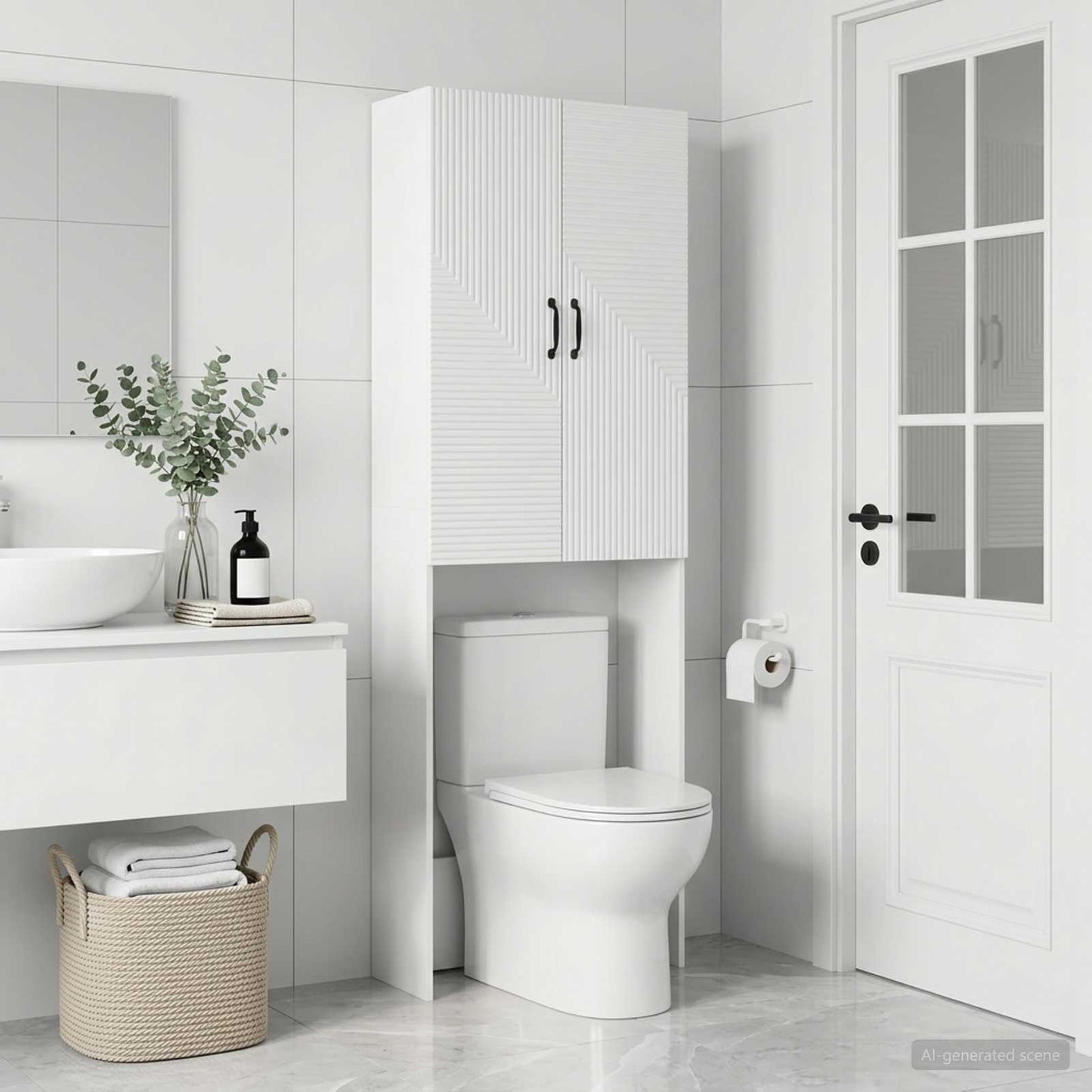 Toilettenschrank HAARLEM Weiß 66 x 25,5 x 190 cm Holzwerkstoff