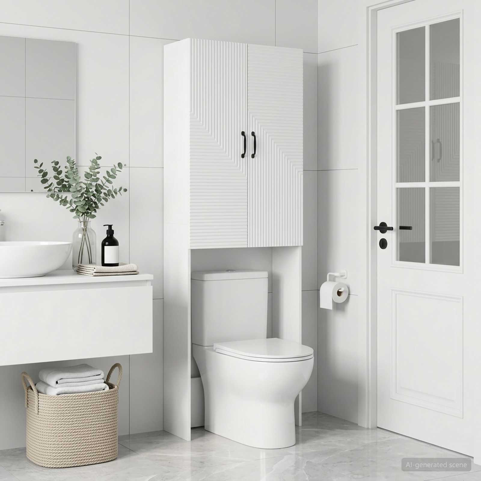 Toilettenschrank HAARLEM Weiß 66 x 25,5 x 190 cm Holzwerkstoff