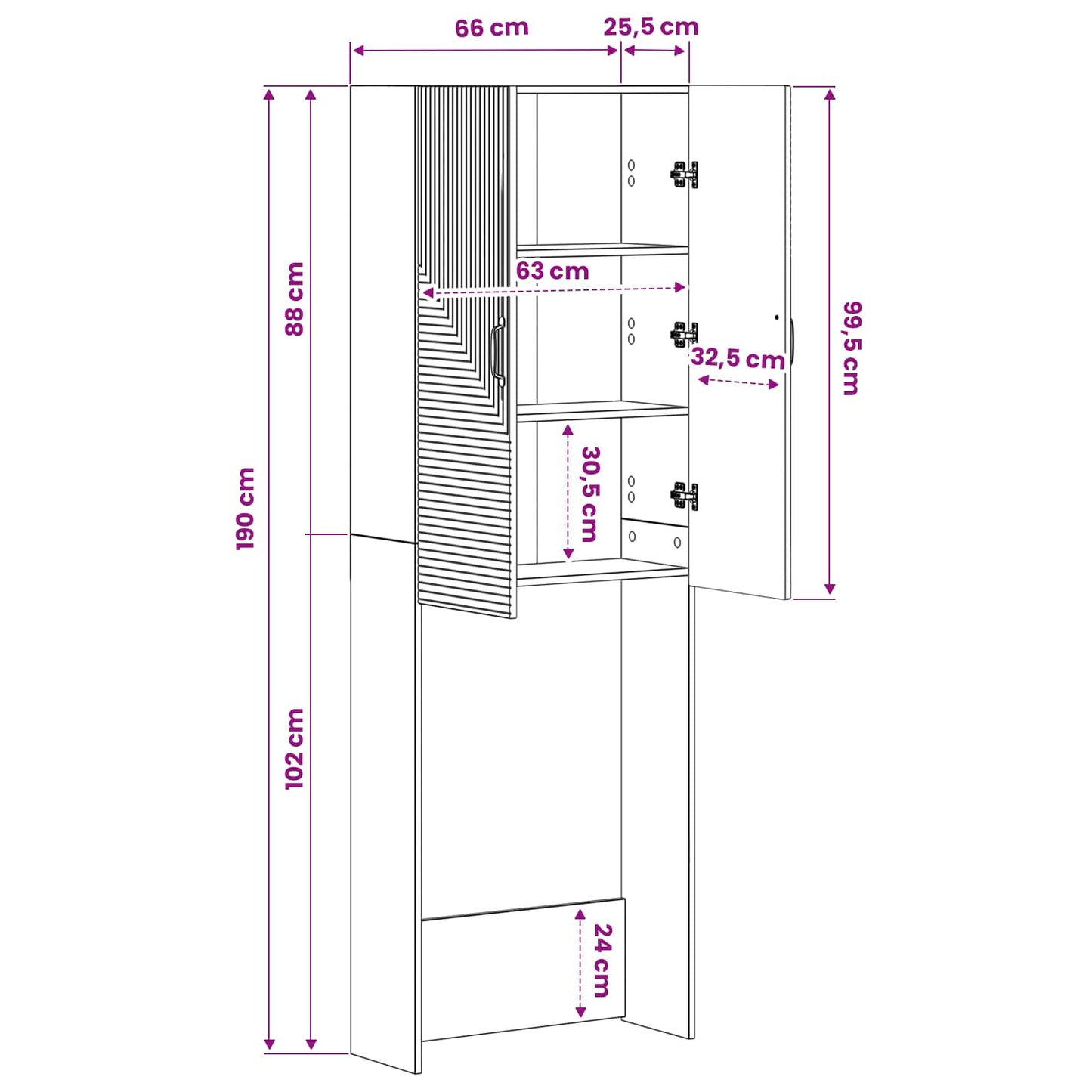 Toilettenschrank HAARLEM Sonoma-Eiche 66 x 25,5 x 190 cm