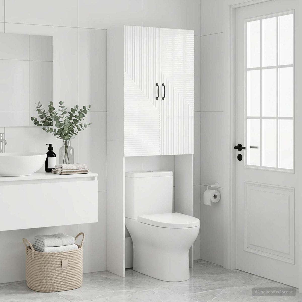 Toilettenschrank HAARLEM Hochglanz Weiß 66 x 25,5 x 190 cm