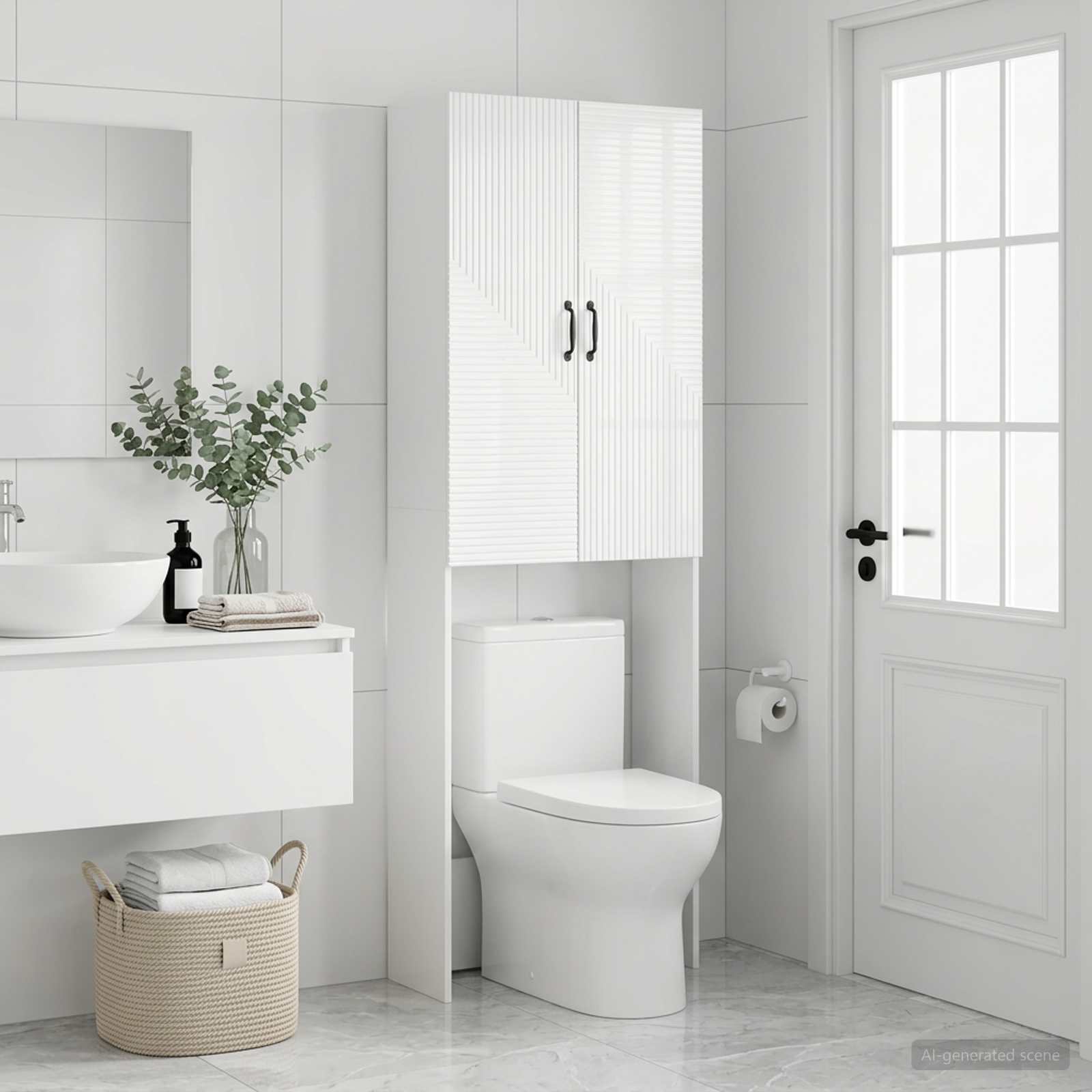 Toilettenschrank HAARLEM Hochglanz Weiß 66 x 25,5 x 190 cm