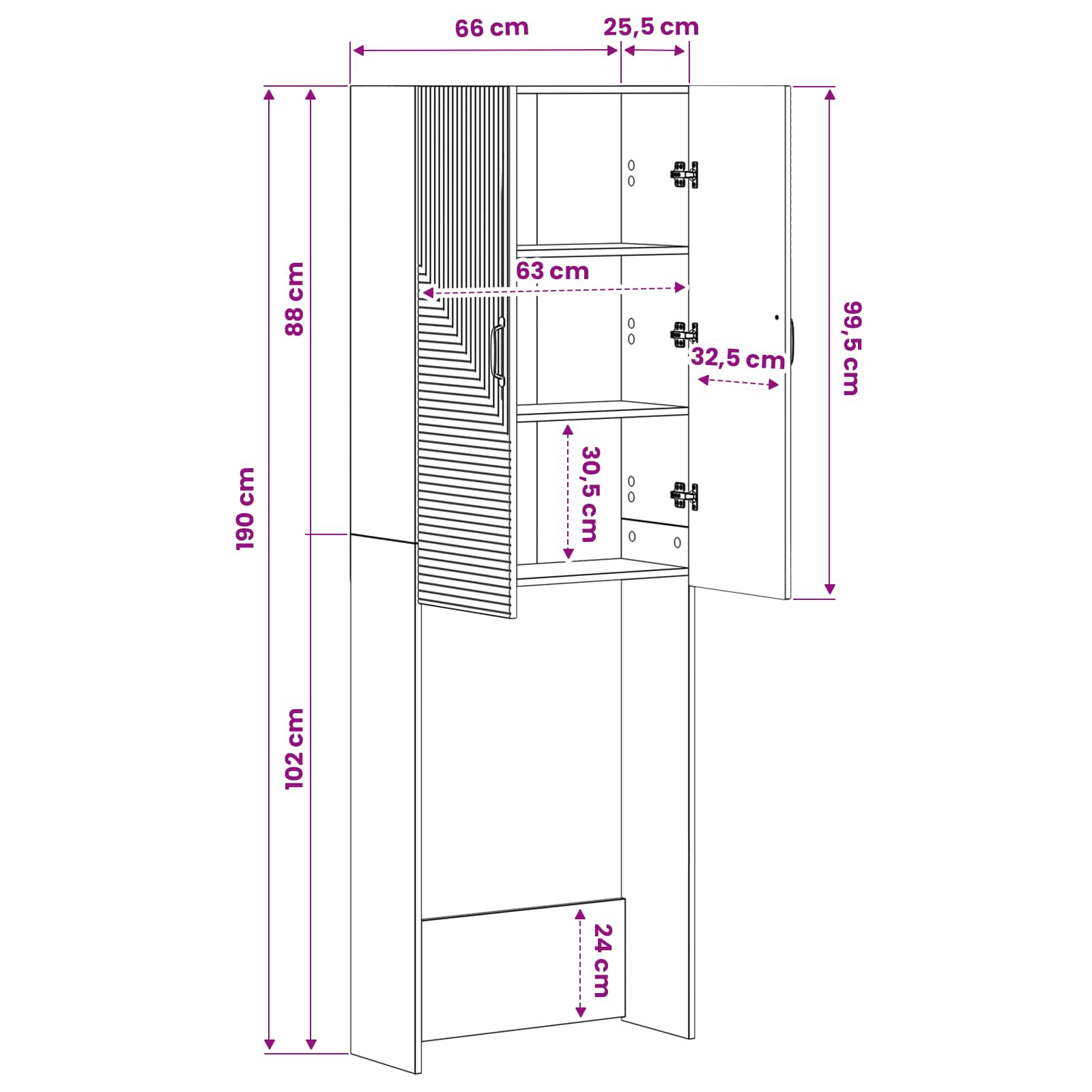 Toilettenschrank HAARLEM Artisan-Eiche 66 x 25,5 x 190 cm