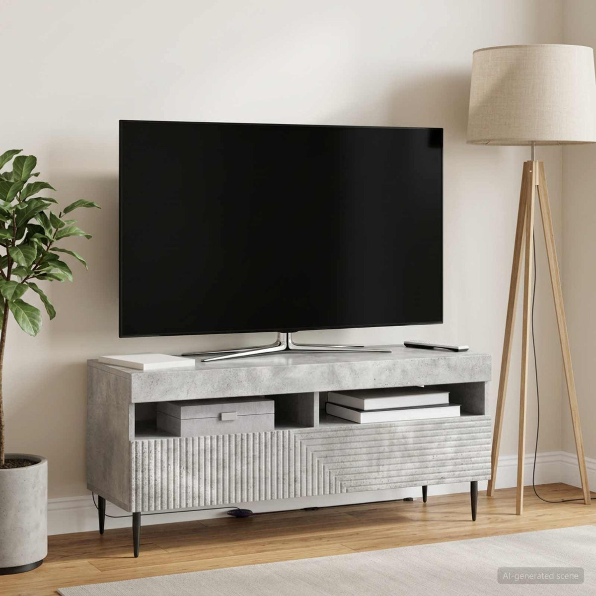 LED-TV-Schrank Betongrau Holzwerkstoff