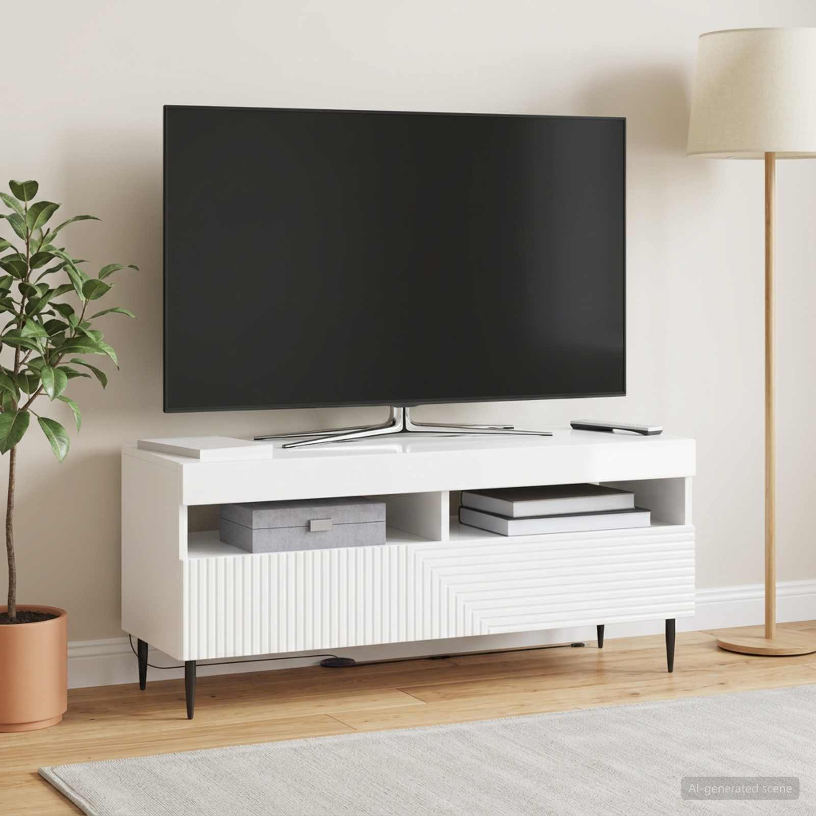 LED-TV-Schrank Hochglanz Weiß Holzwerkstoff