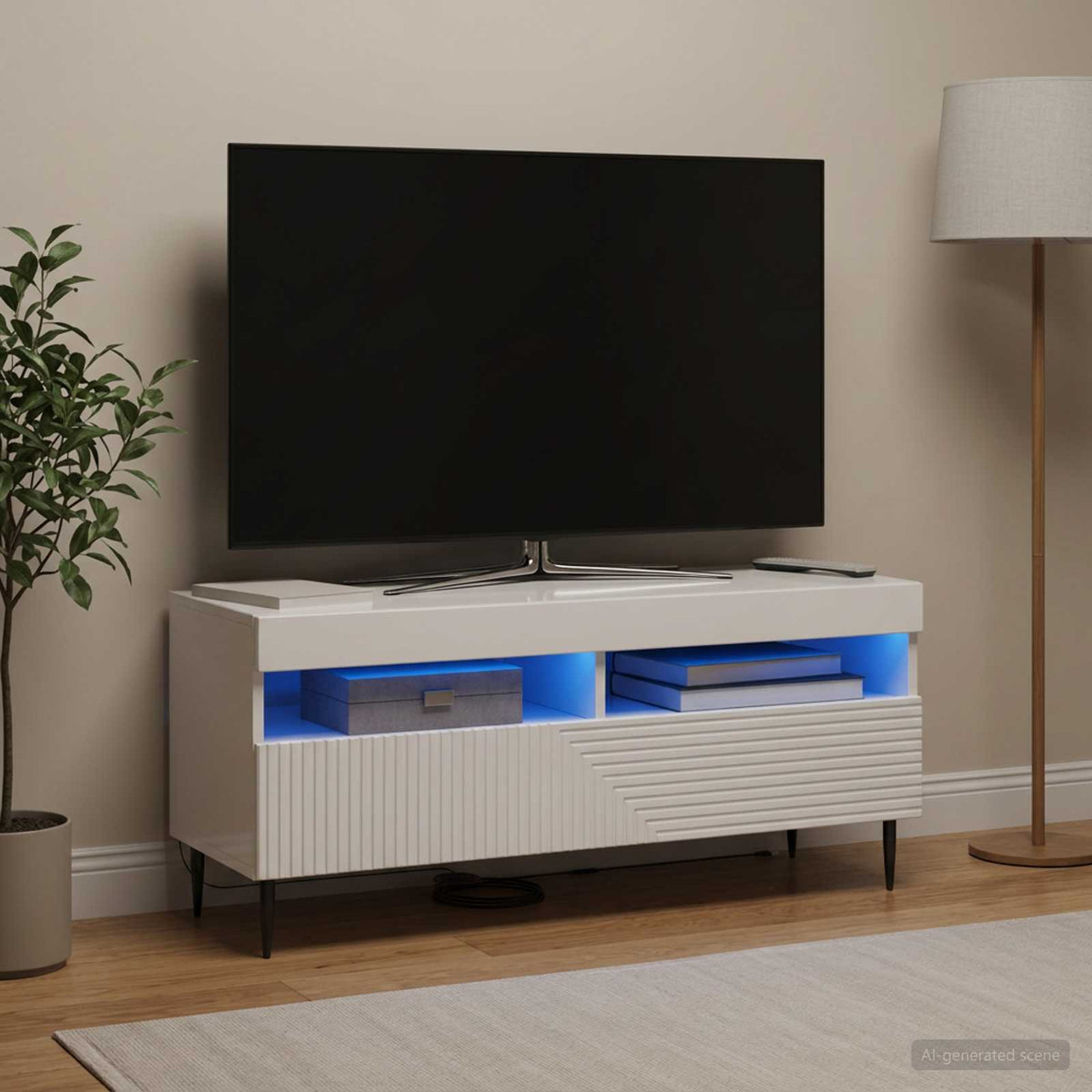 LED-TV-Schrank Hochglanz Weiß Holzwerkstoff