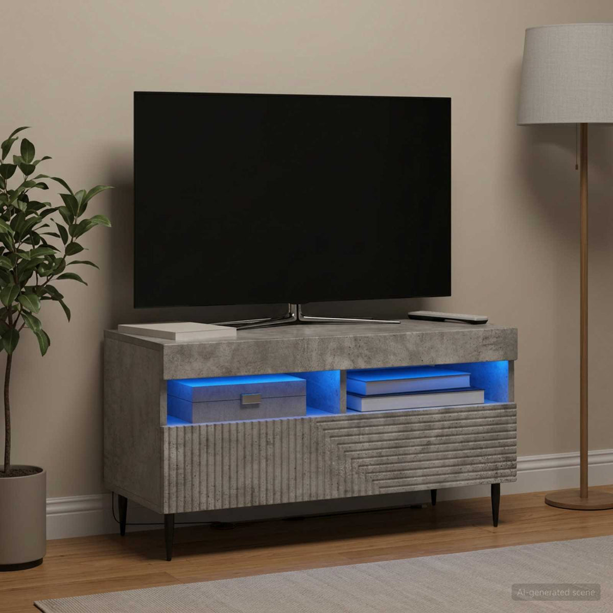 LED-TV-Schrank Betongrau Holzwerkstoff