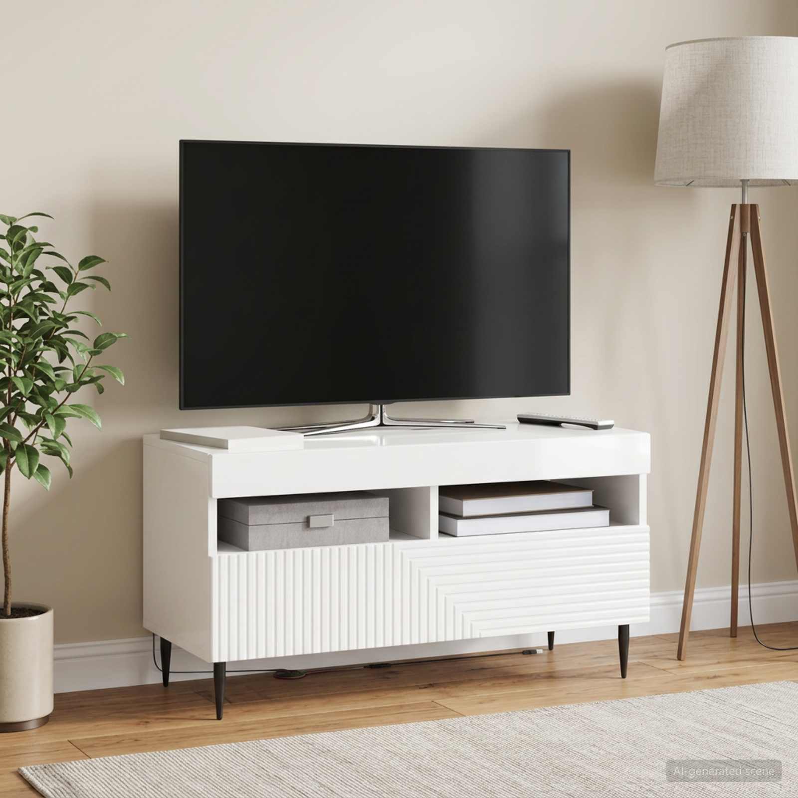 LED-TV-Schrank Hochglanz Weiß Holzwerkstoff