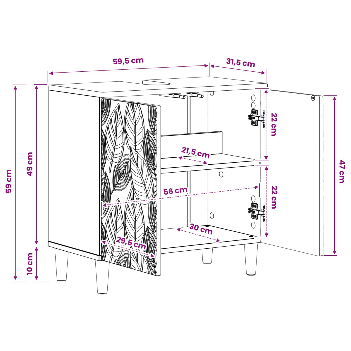 Waschbeckenschrank DELFT Weiß 59,5 x 31,5 x 59 cm Holzwerkstoff