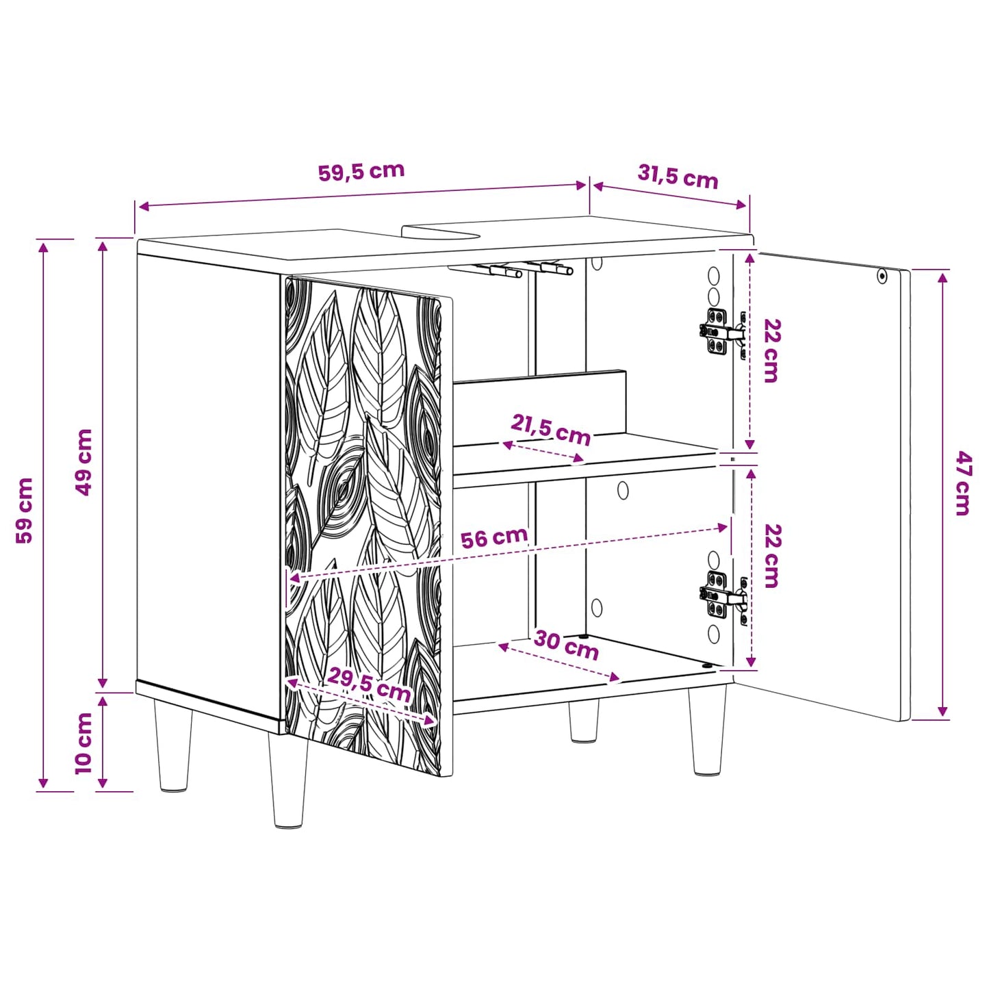 Waschbeckenschrank DELFT Betongrau 59,5 x 31,5 x 59 cm