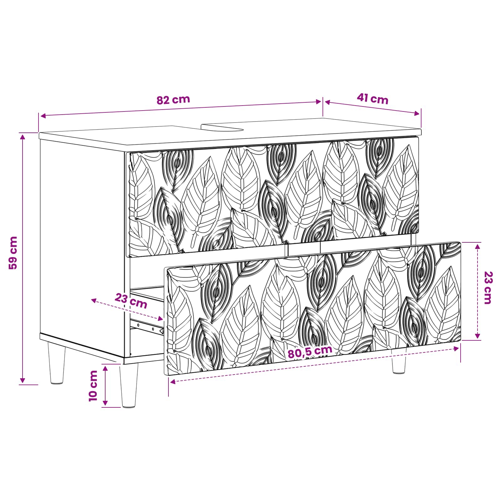 Waschbeckenschrank DELFT Schwarz 82 x 41 x 59 cm Holzwerkstoff