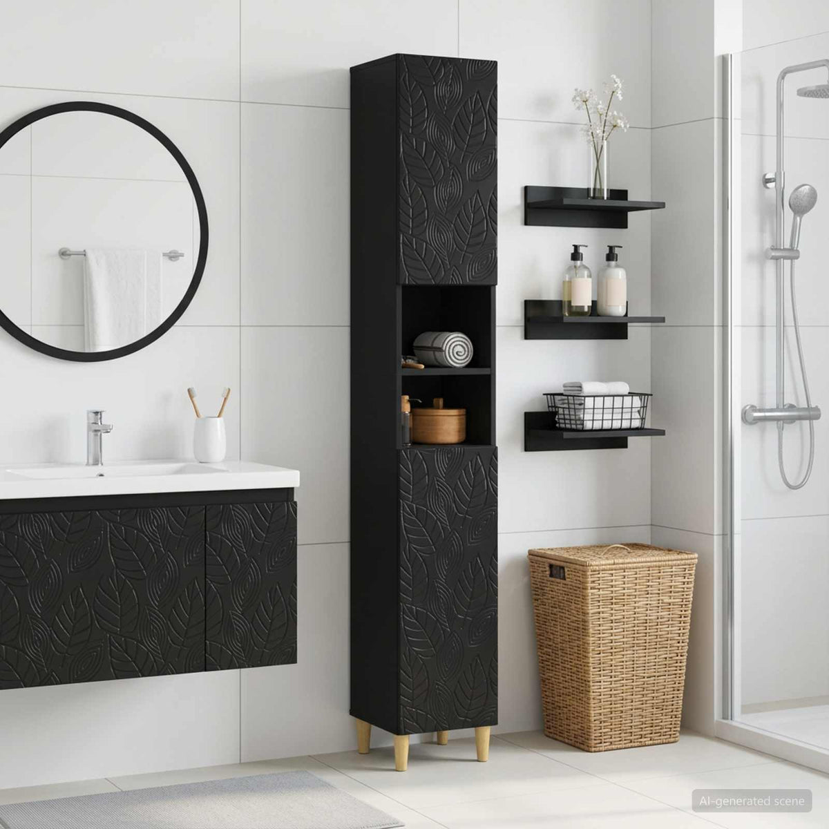 Badezimmerschrank mit offenem Regal DELFT Schwarz