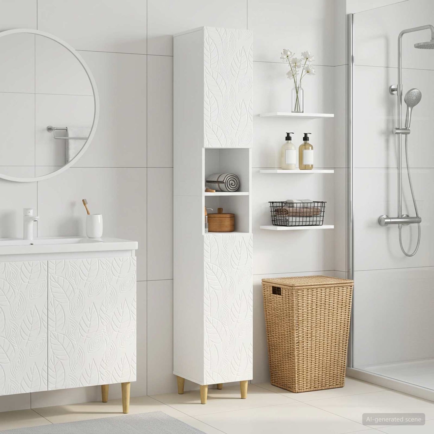 Badezimmerschrank mit offenem Regal DELFT Hochglanz Weiß