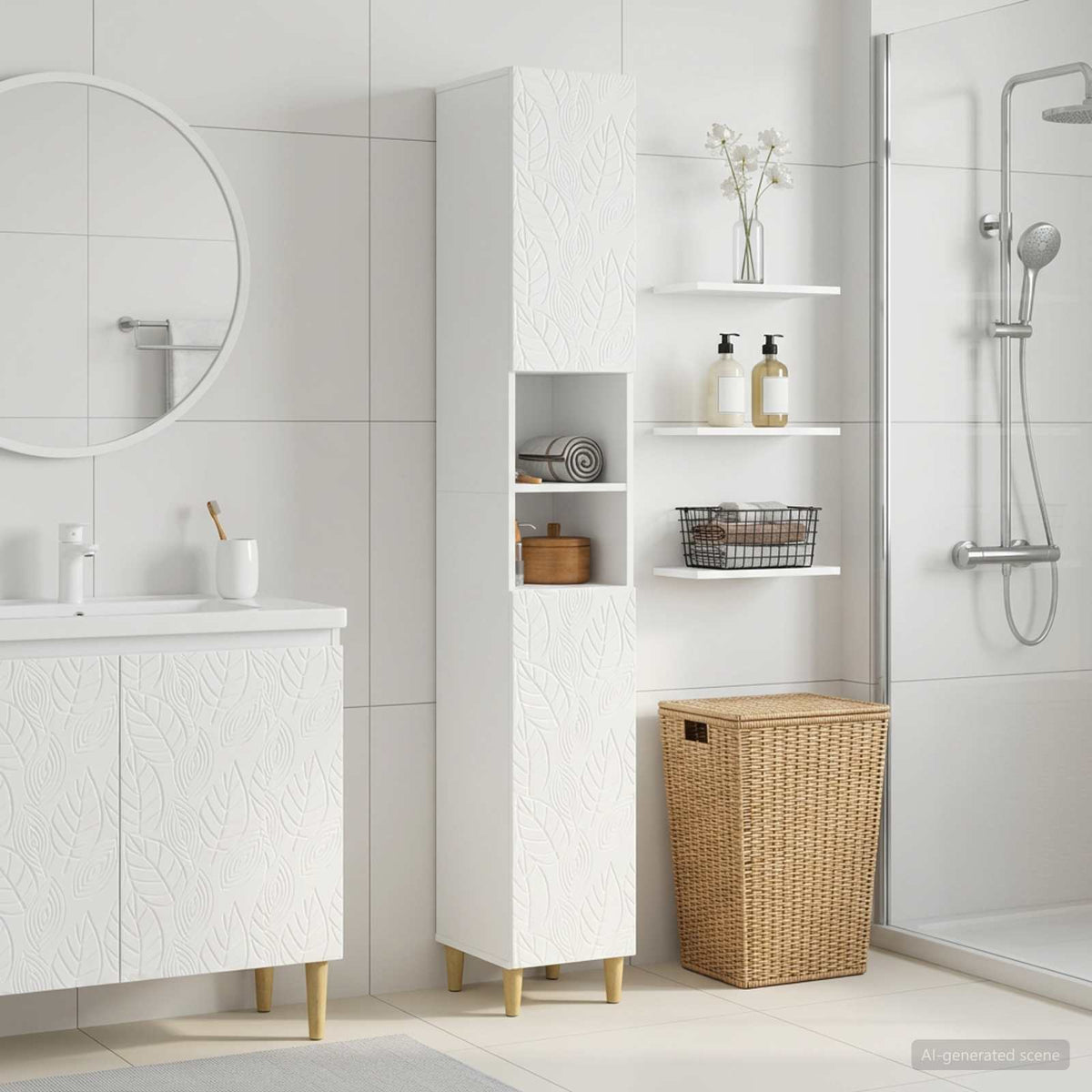 Badezimmerschrank mit offenem Regal DELFT Hochglanz Weiß