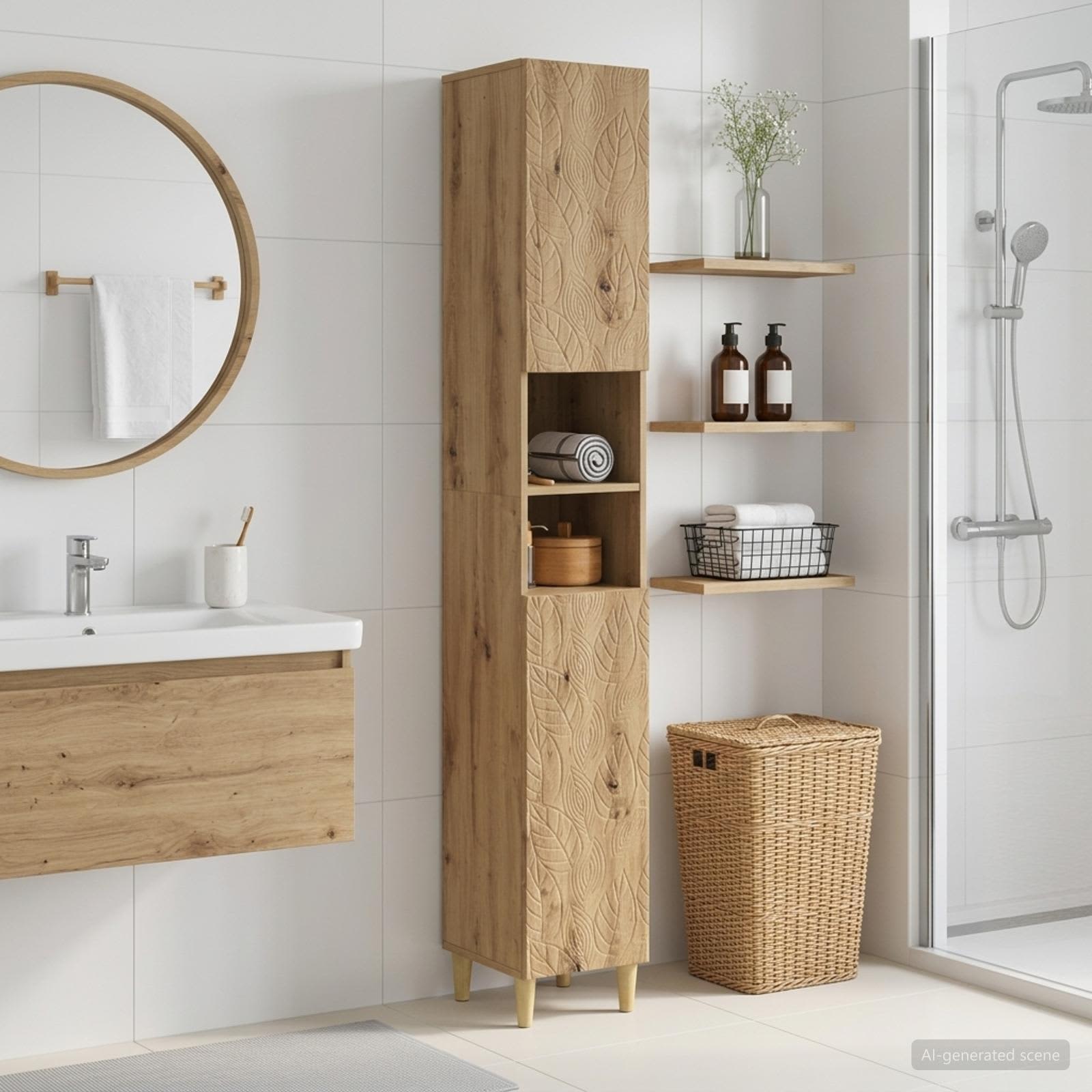 Badezimmerschrank mit offenem Regal DELFT Artisan-Eiche