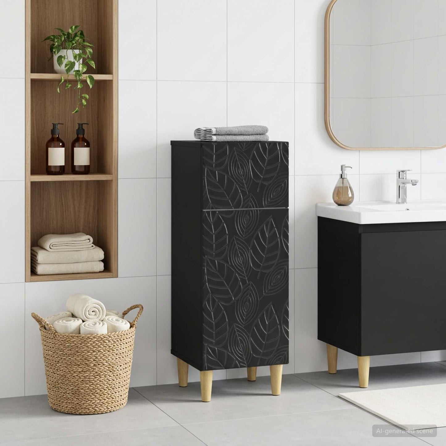 Badezimmer Aufbewahrungsschrank DELFT Schwarz 30 x 31 x 80 cm