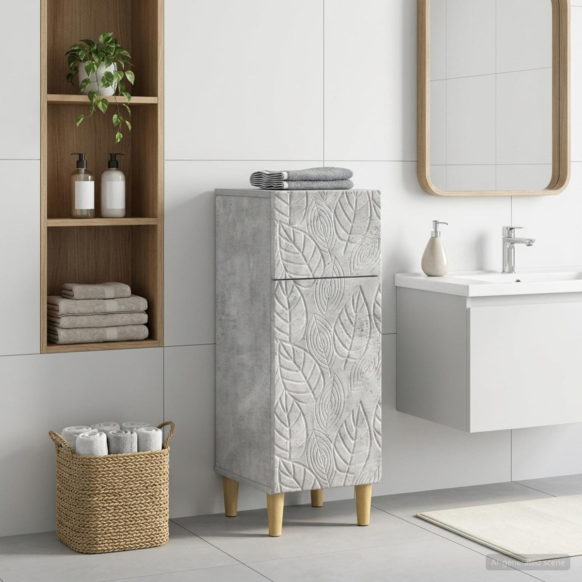 Badezimmer Aufbewahrungsschrank DELFT Betongrau 30 x 31 x 80 cm