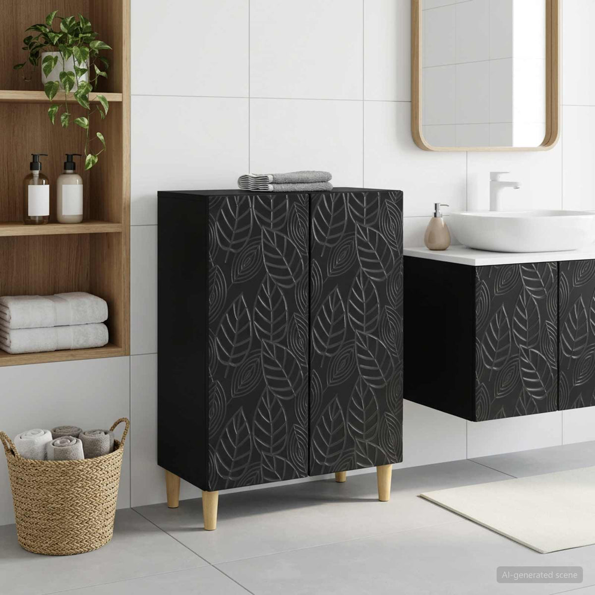 Badezimmer Aufbewahrungsschrank DELFT Schwarz 59,5 x 31 x 80 cm