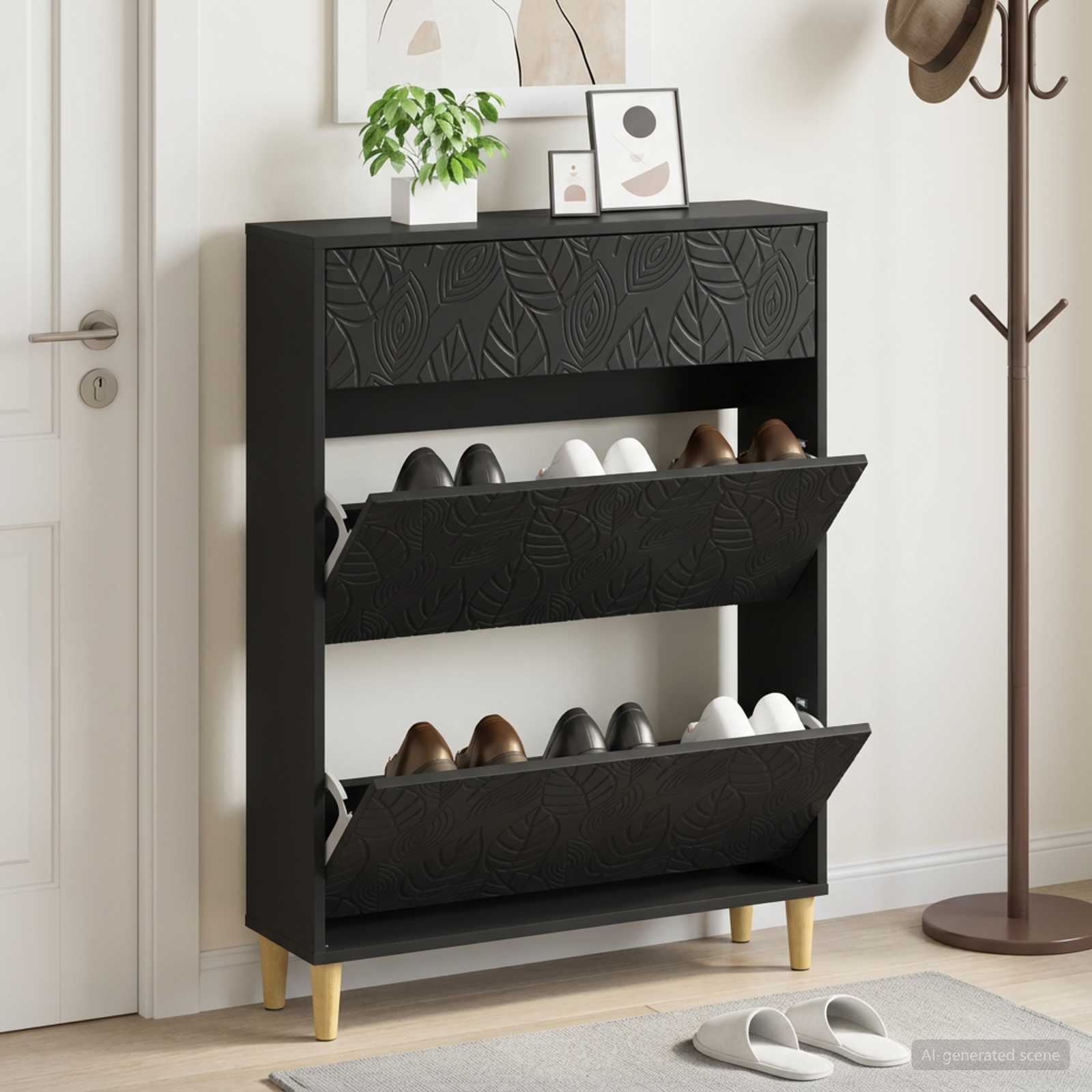 Schuhschrank DELFT 78 x 24 x 103 cm Holzwerkstoff Schwarz