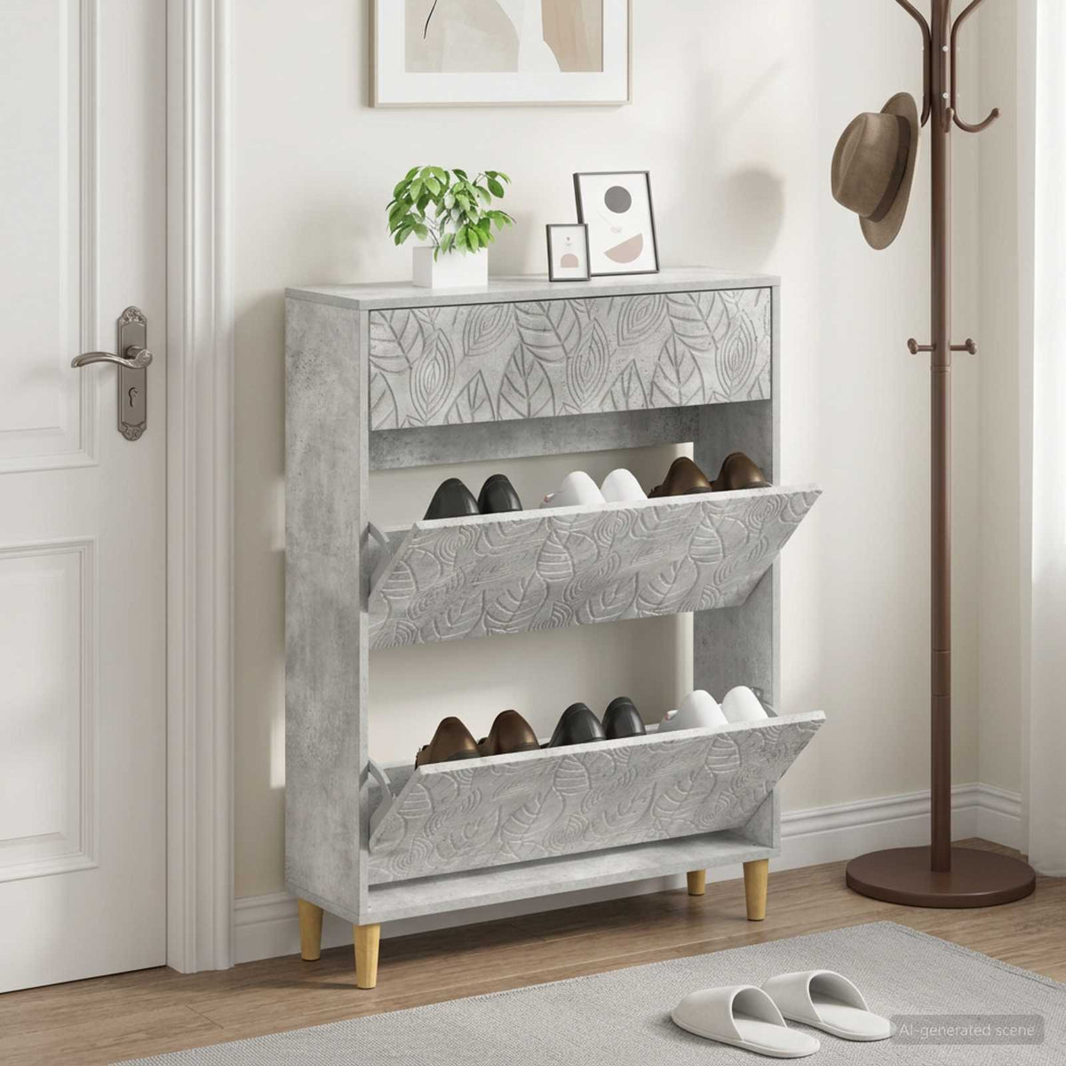 Schuhschrank DELFT 78 x 24 x 103 cm Holzwerkstoff Betongrau