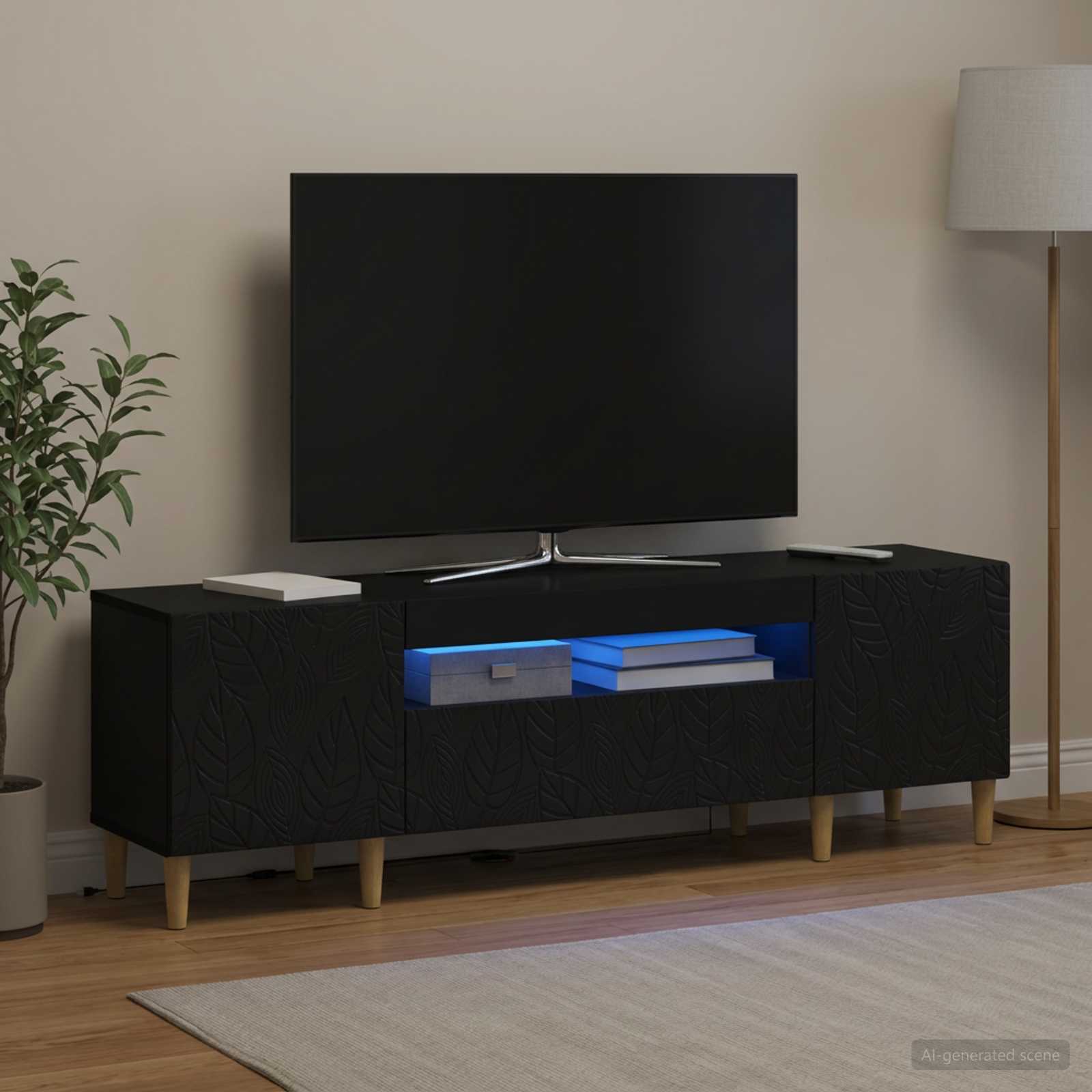 LED-TV-Schrank Schwarz Holzwerkstoff