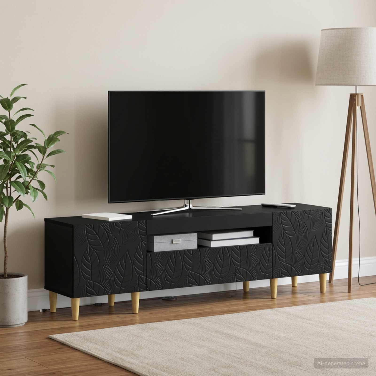 LED-TV-Schrank Schwarz Holzwerkstoff