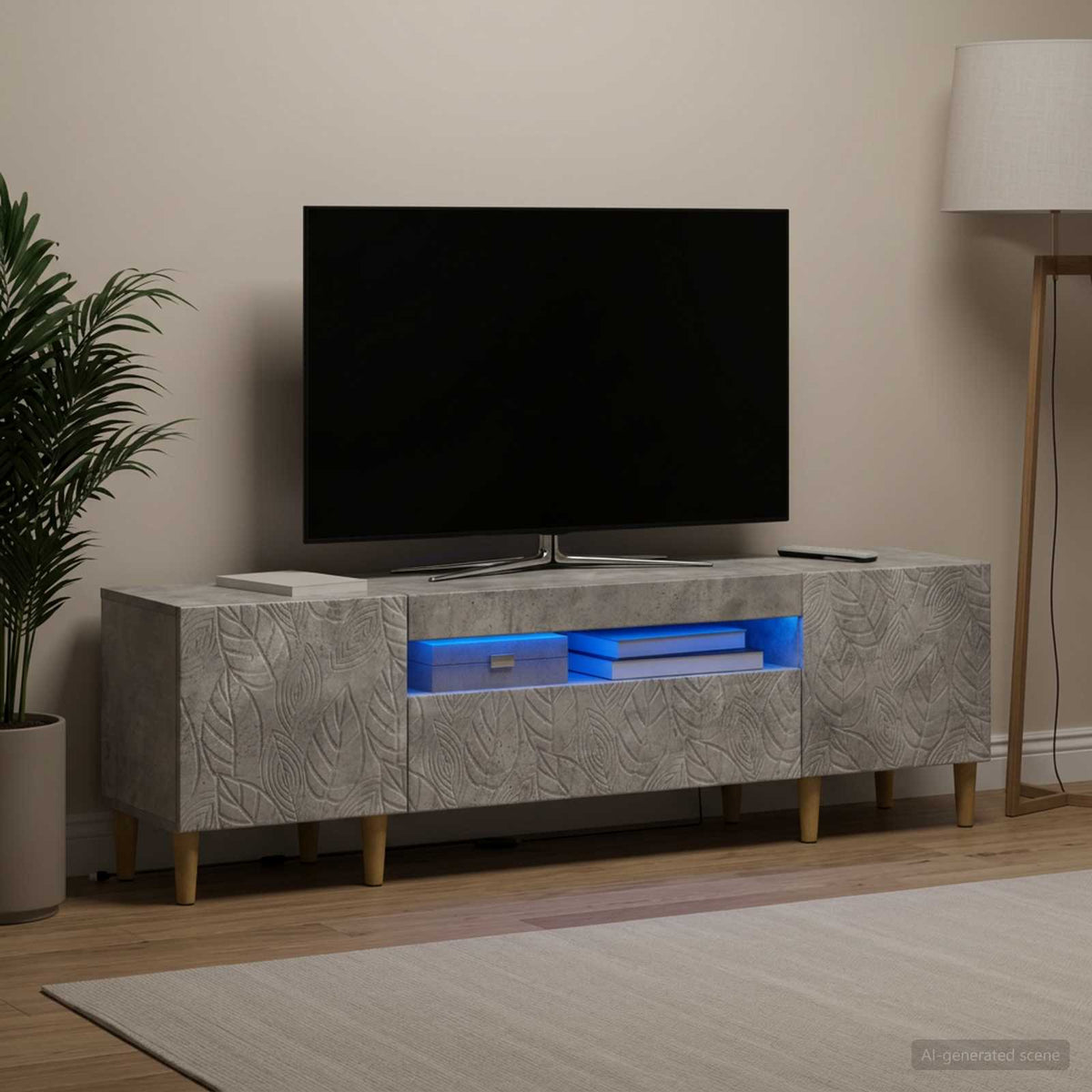LED-TV-Schrank Betongrau Holzwerkstoff