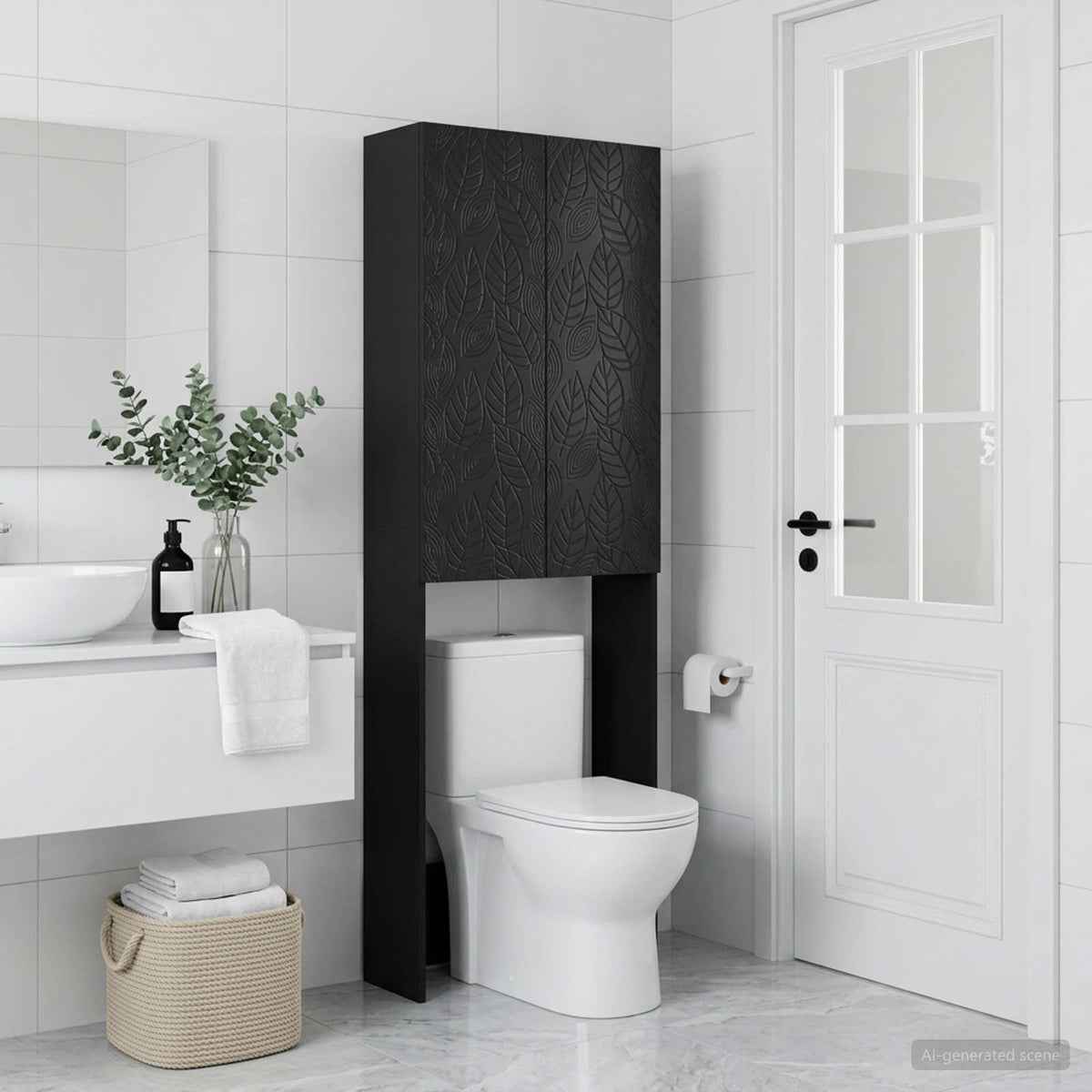 Toilettenschrank DELFT Schwarz 66 x 25,5 x 190 cm Holzwerkstoff