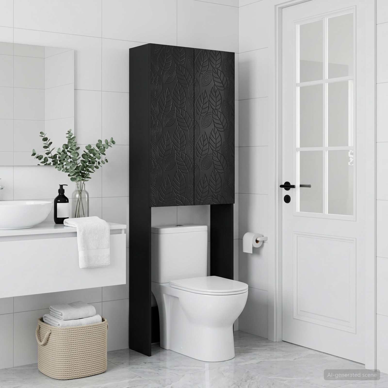 Toilettenschrank DELFT Schwarz 66 x 25,5 x 190 cm Holzwerkstoff