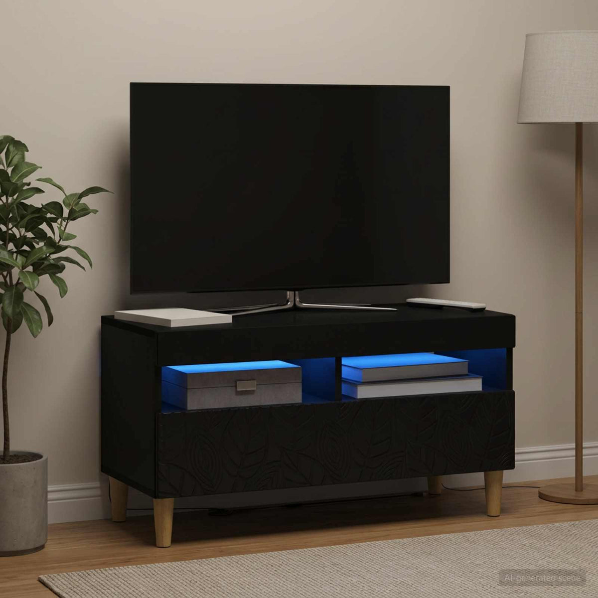 LED-TV-Schrank Schwarz Holzwerkstoff