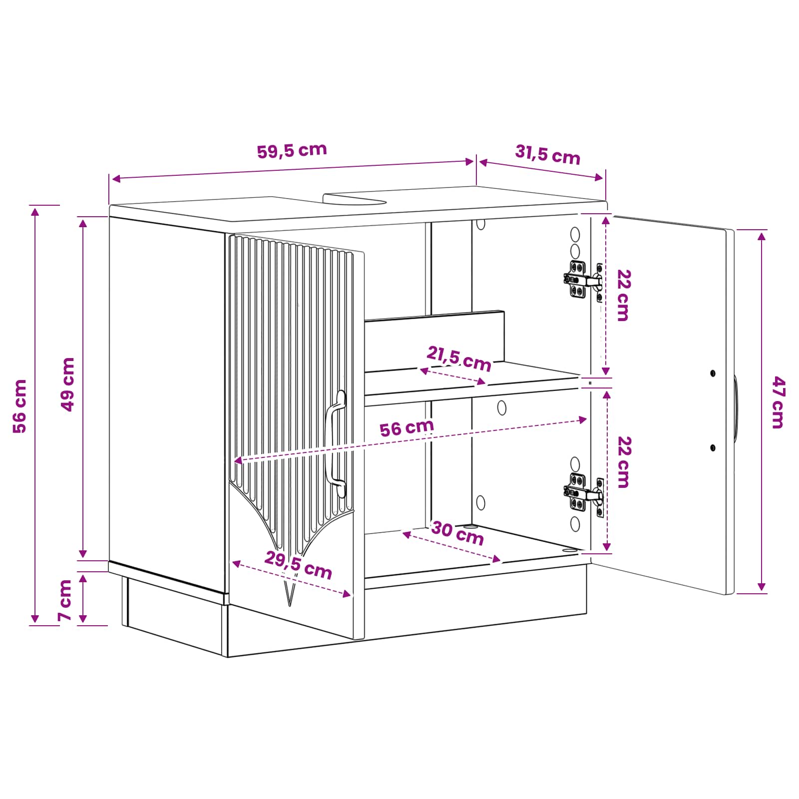 Waschbeckenschrank HOORN Betongrau 59,5 x 31,5 x 56 cm