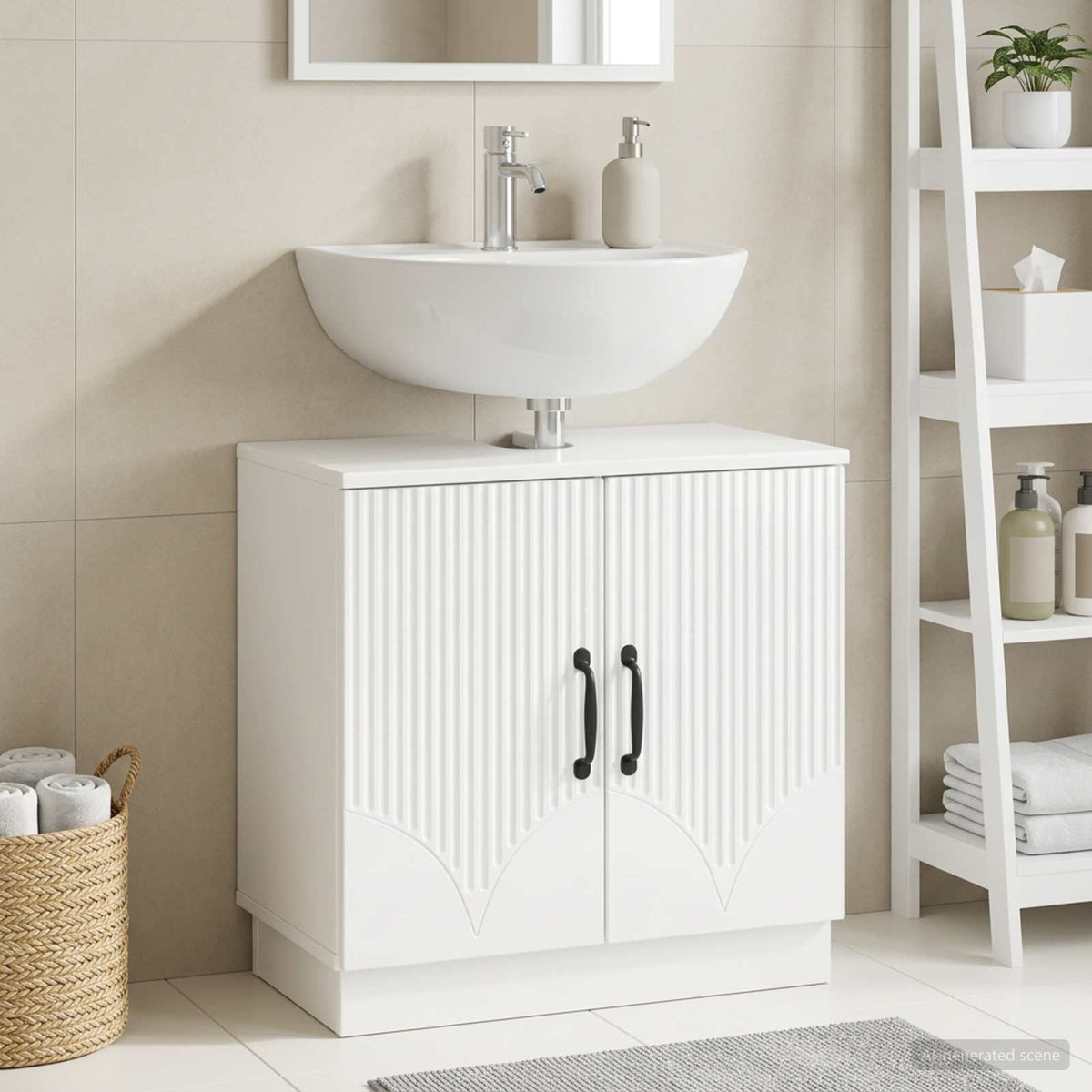 Waschbeckenschrank HOORN Hochglanz Weiß 59,5 x 31,5 x 56 cm