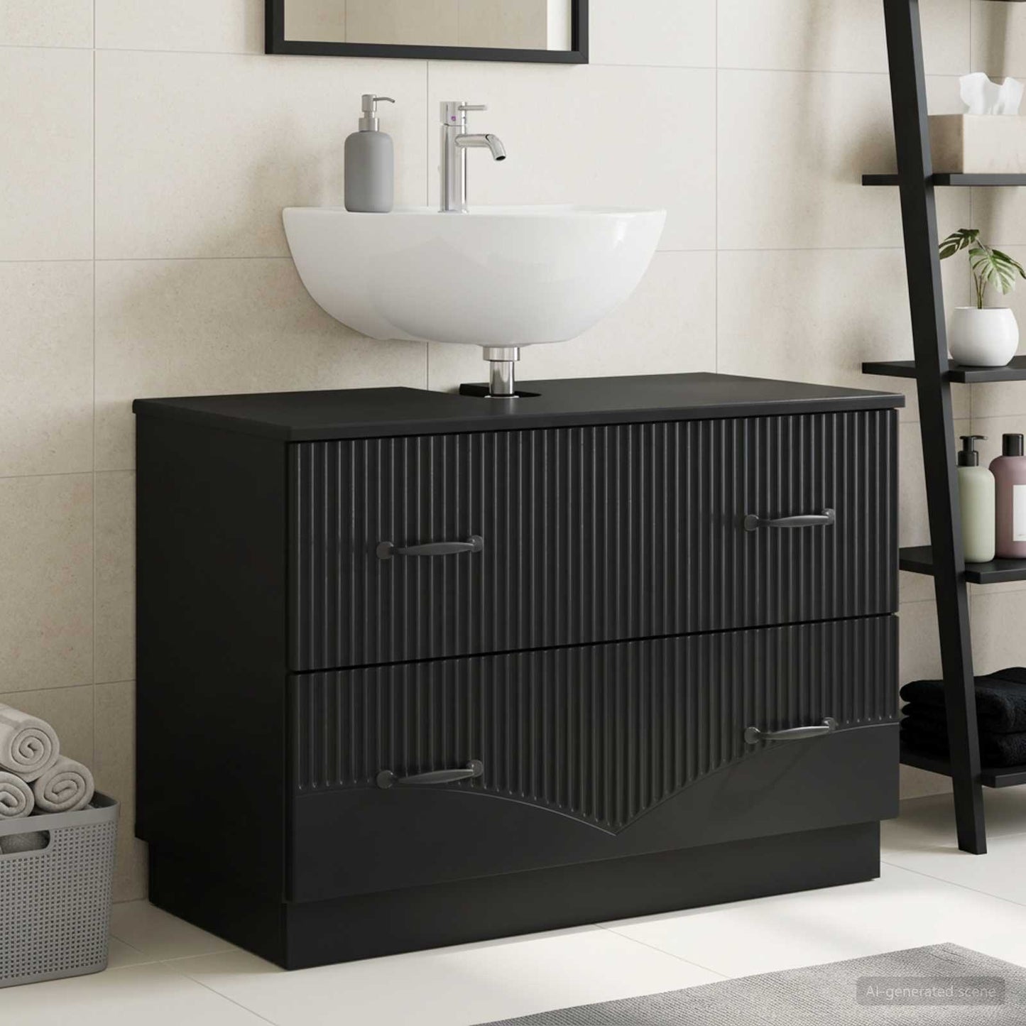 Waschbeckenschrank HOORN Schwarz 82 x 41 x 56 cm Holzwerkstoff