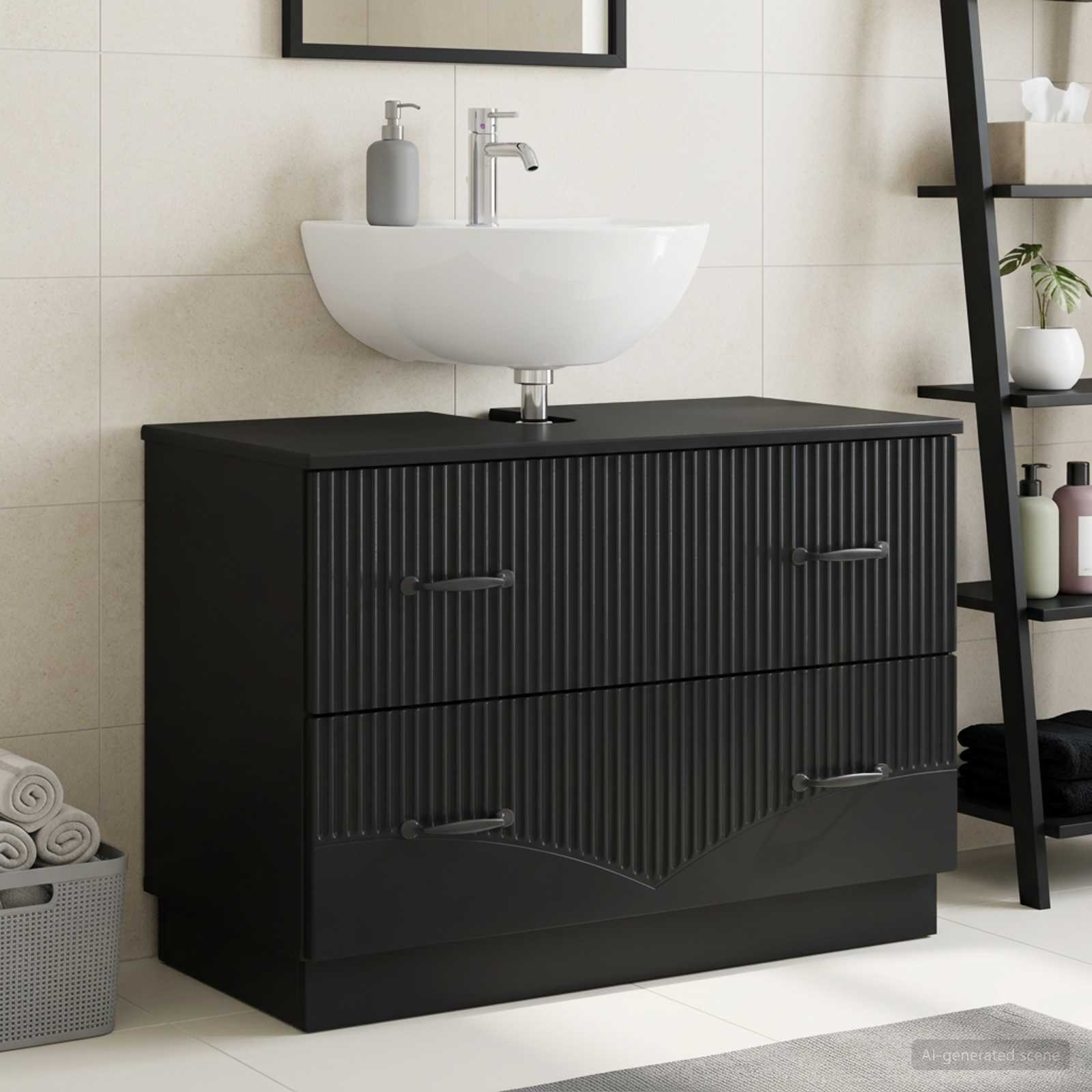 Waschbeckenschrank HOORN Schwarz 82 x 41 x 56 cm Holzwerkstoff