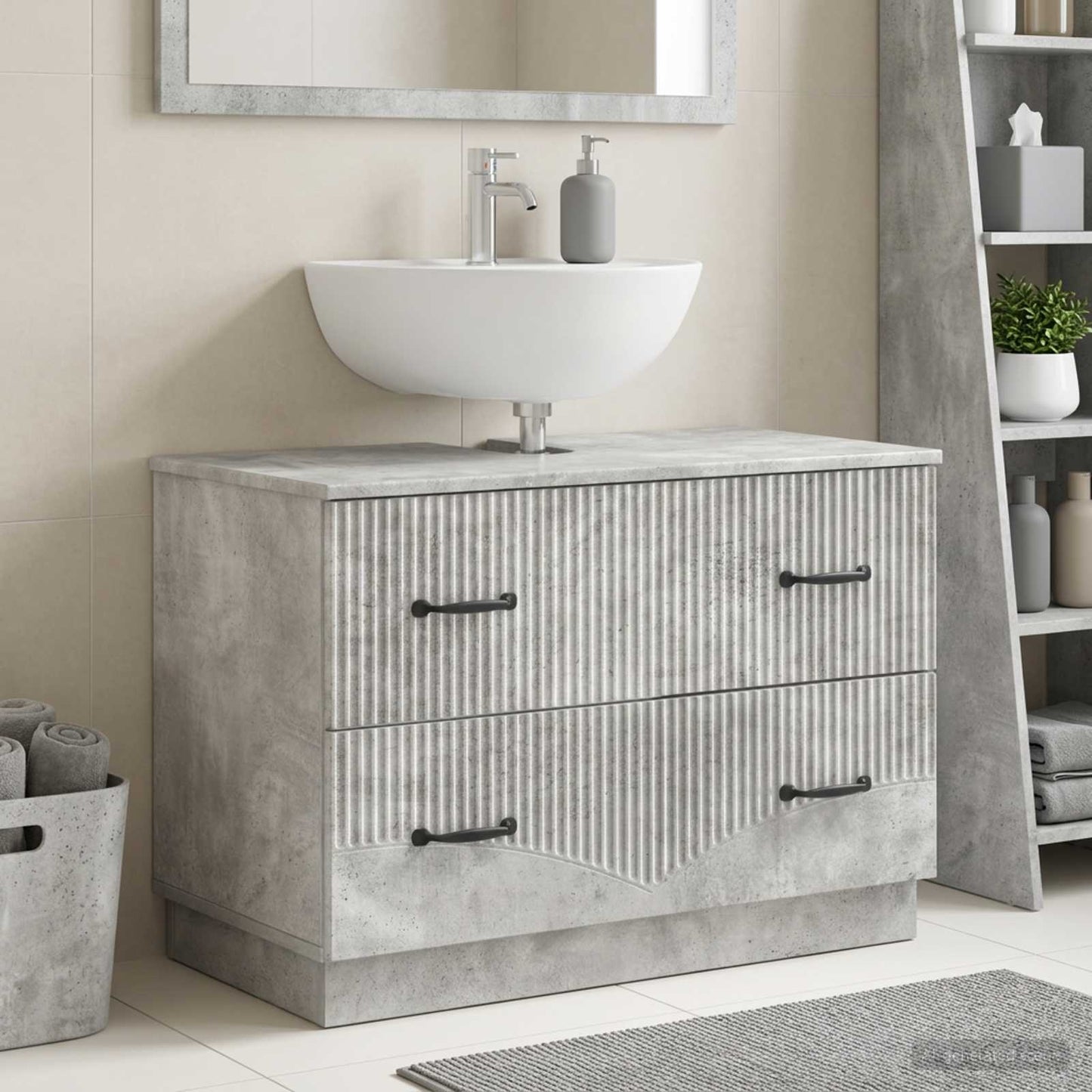 Waschbeckenschrank HOORN Betongrau 82 x 41 x 56 cm