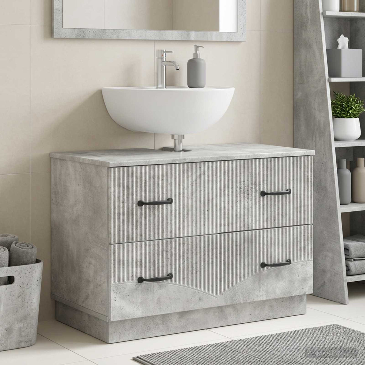 Waschbeckenschrank HOORN Betongrau 82 x 41 x 56 cm