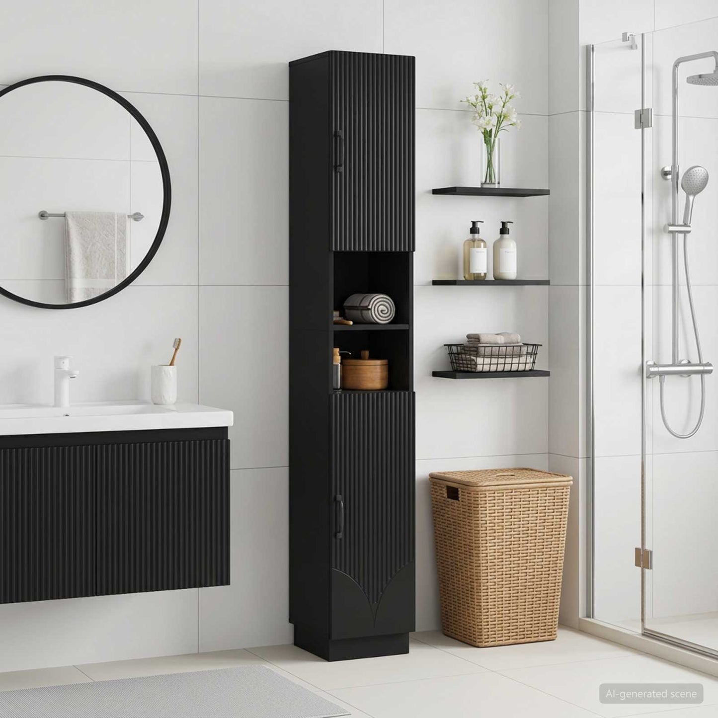 Badezimmerschrank mit offenem Regal HOORN Schwarz