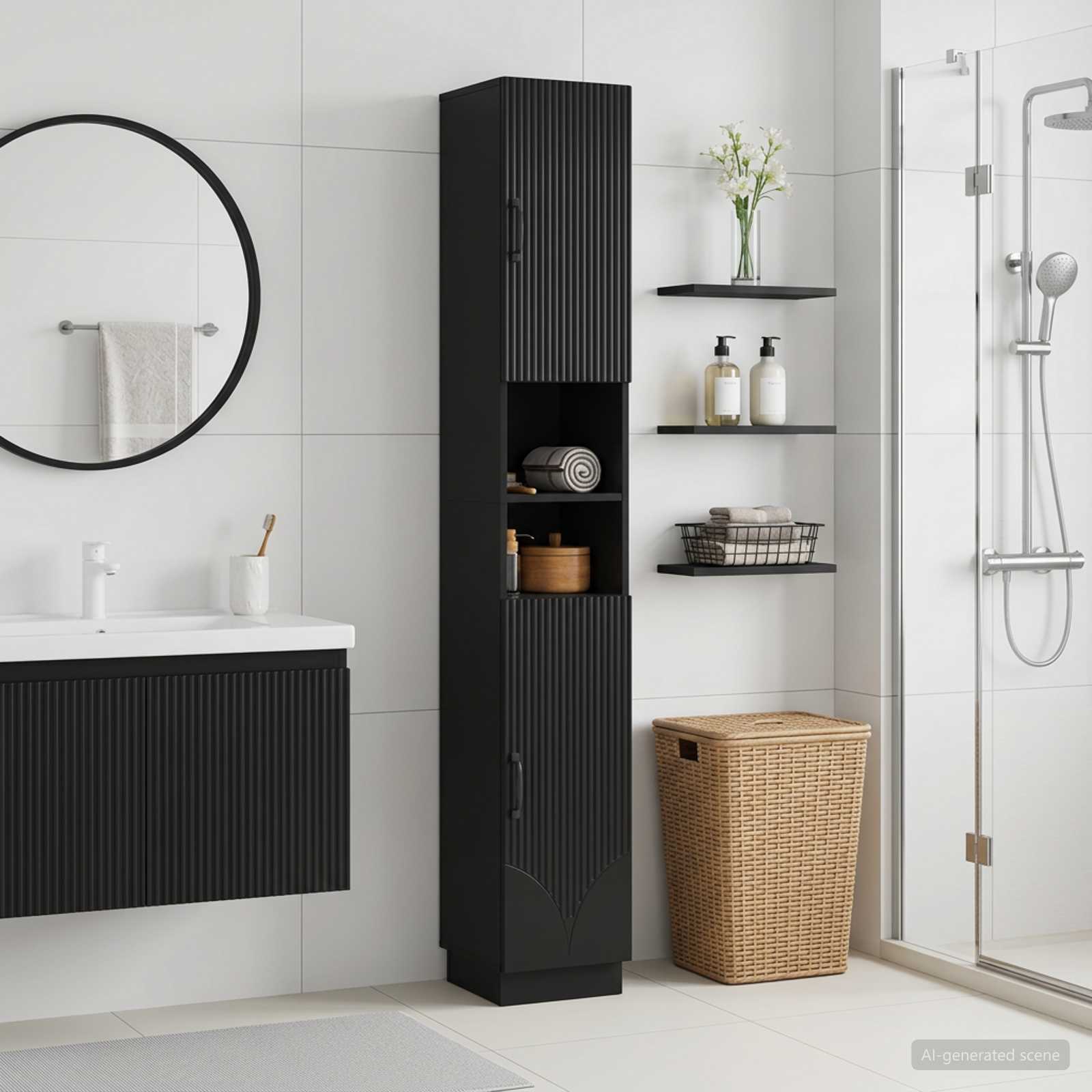 Badezimmerschrank mit offenem Regal HOORN Schwarz